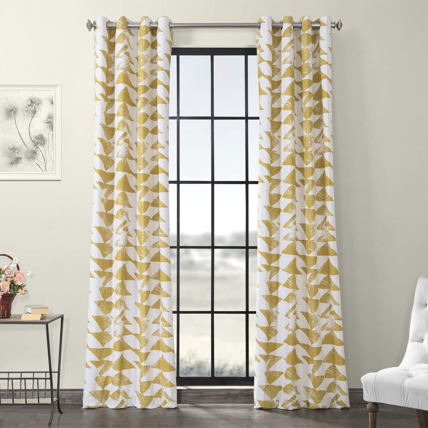 Triad Gold Grommet Printed Room Darkening Curtain - 50 in. W x 84 in. L Single Window Panel