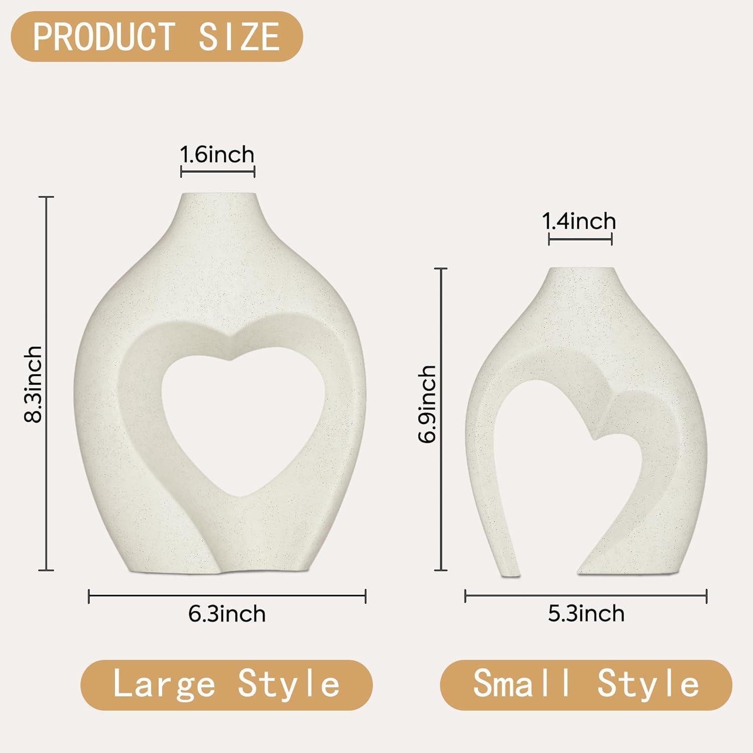 Ivy Bronx White Vases For Decor, Heart Shaped Ceramic Vase Set Of 2, Nordic Heart Shaped Vases, Minimalist Decorative Vase For Table Centerpiece Wedding Dining Living Room Office House Decoration