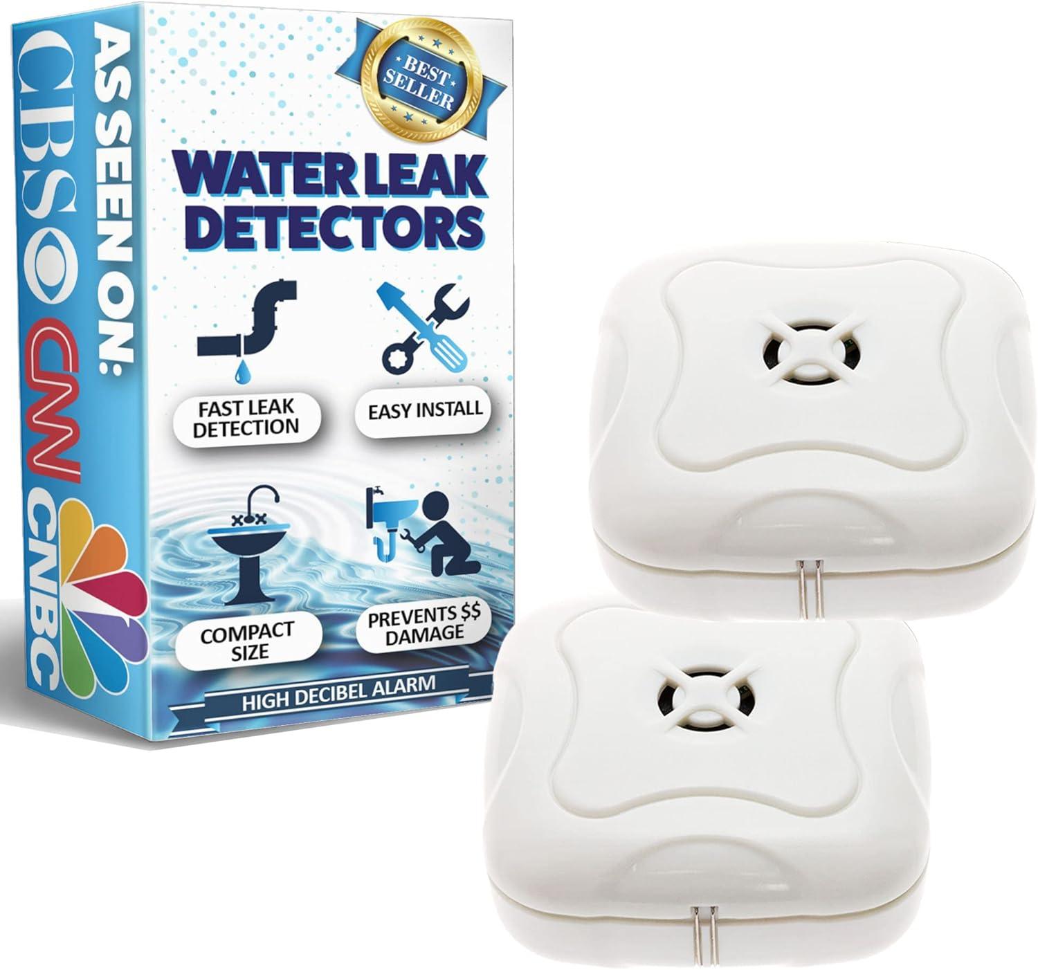 Compact White Battery-Powered Water Leak Detector Alarm, 2-Pack