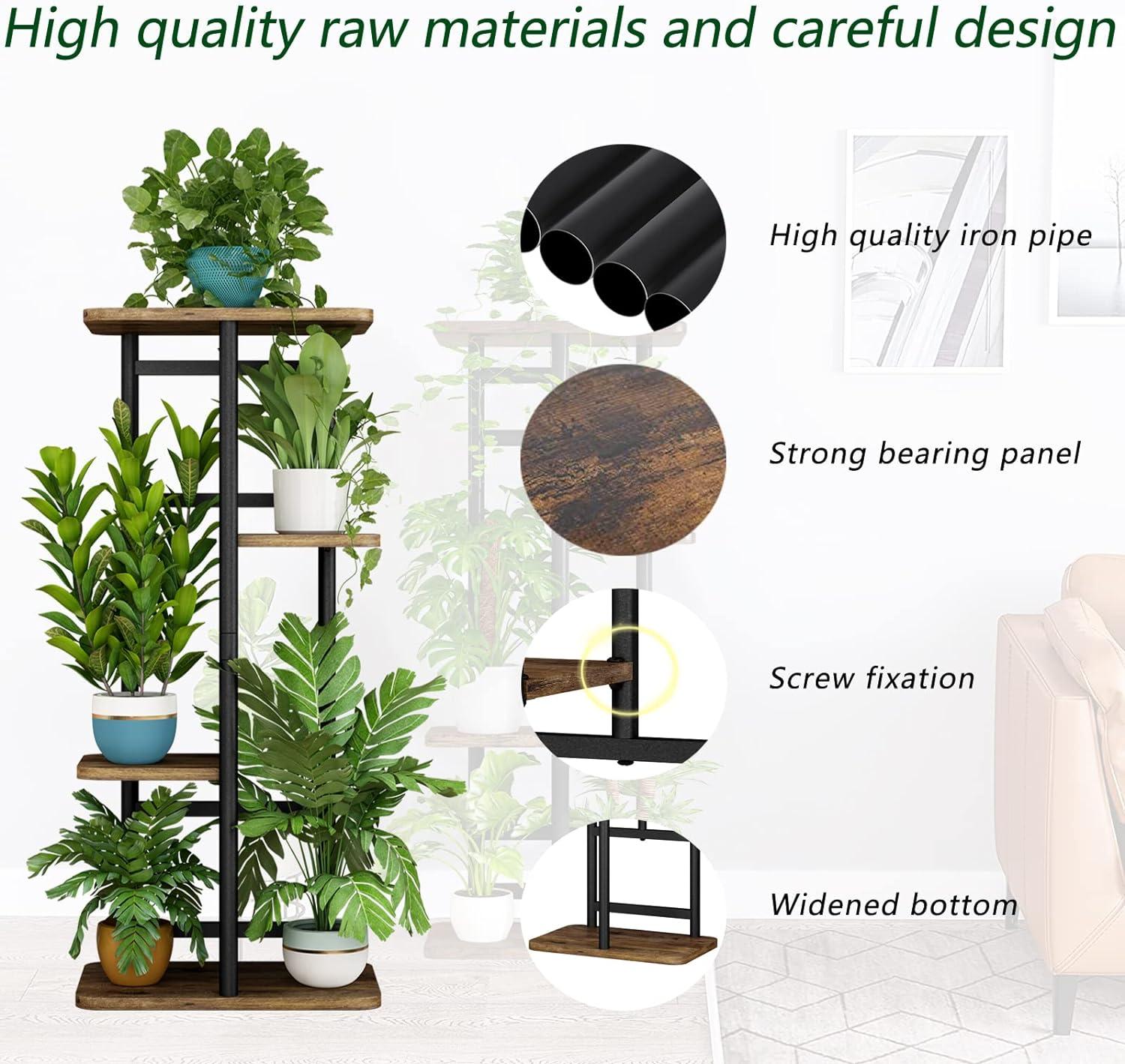 Black and Brown 4-Tier Iron and MDF Plant Stand