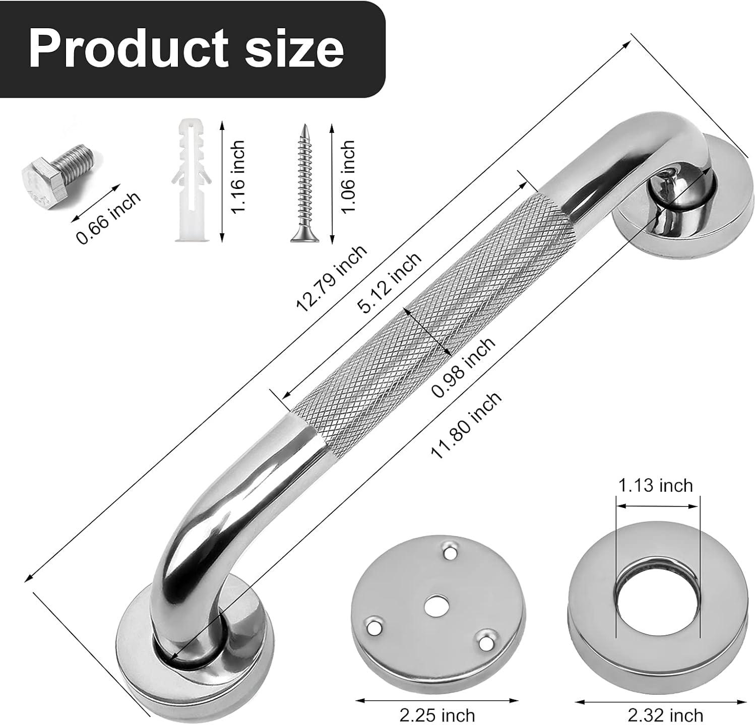 OUSITAID 2 Pack 12 Inch Anti Slip Shower Grab Bar Handle   Chrome Stainless Steel Bathroom Grab Bar  Knurled Bathroom Balance Bar Safety Hand Rail Support Handicap Elderly Injury Senior A