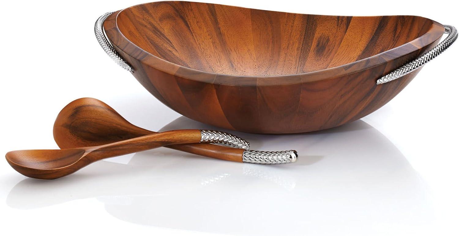 Nambe Braid Salad Bowl W/ Servers