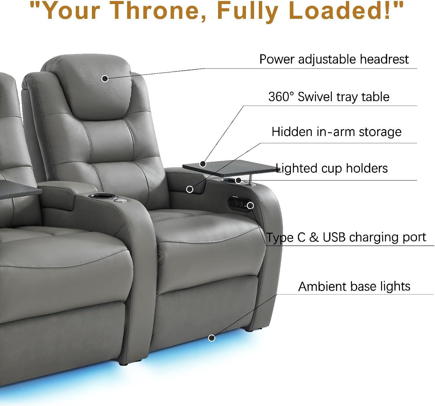 Orren Ellis Leather Home Theater Seating Dual Power Movie Theater Chairs Theater Recliner Sofa