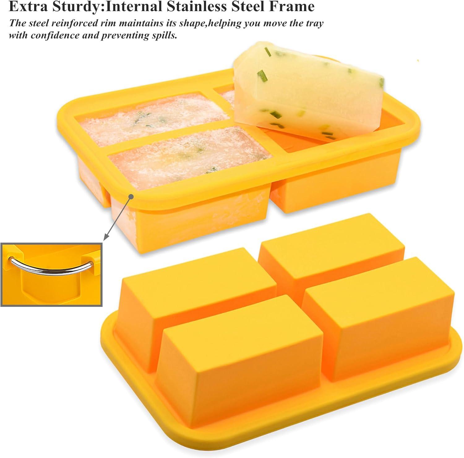 Bangp 1-Cup Silicone Freezer Trays with Lid,2 Pack,Easy-Release Silicone Freezing Tray for Soup Ice Cubes,Soup Freezer Molds,Freeze & Store Broth,Sauce,Leftovers - Makes 8 Perfect 1 Cup Portions