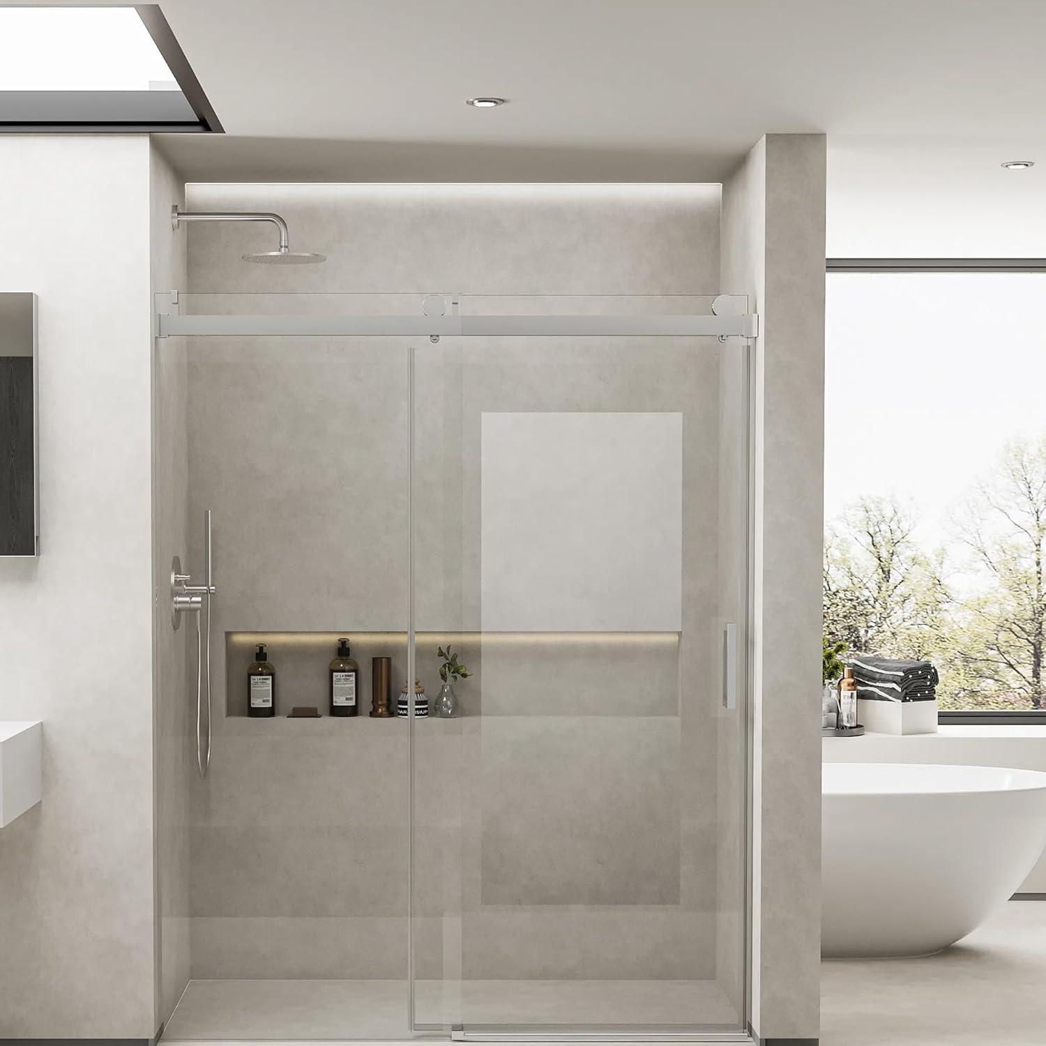 YTTSOYTS 56-60 In. X 76 In Double Sliding Shower Door, 5/16 In Clear Tempered Glass Easy-Clean Coating Chrome AA01-BLACK