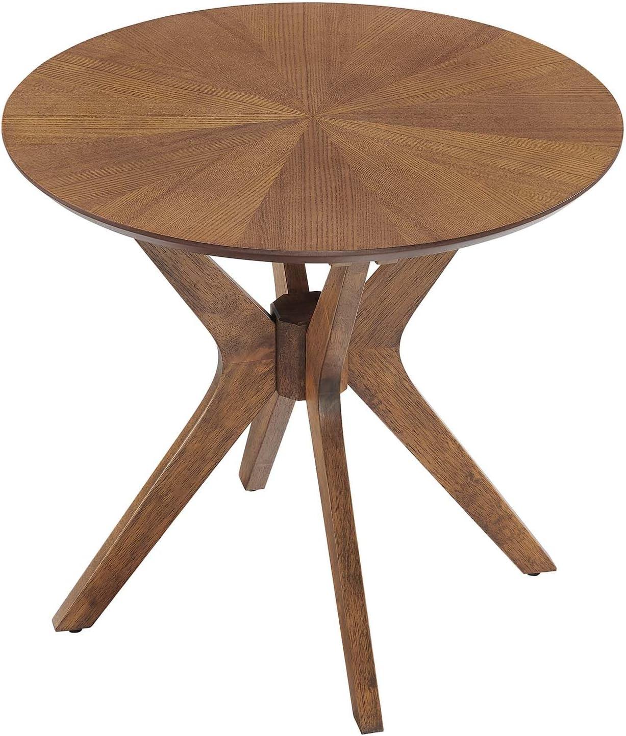 Walnut Mid-Century Modern Round Wood Side Table