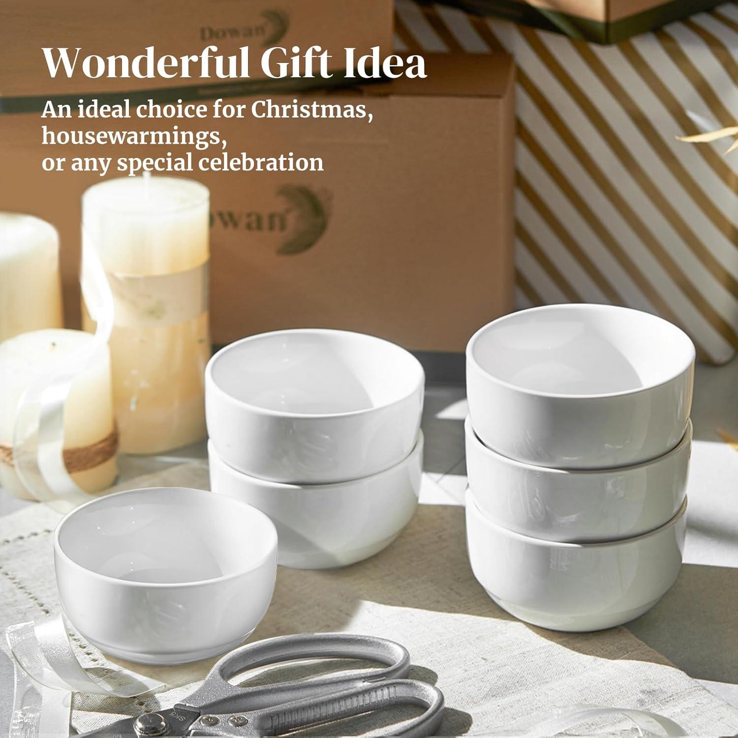 DOWAN 10 OZ Ice Cream Bowls - 4.25" Ceramic Dessert Bowl Set of 6 - Porcelain Small Bowls, Bouillon Cups for Side Dishes, Ice Cream, Oatmeal, Fruit, Portion Control - Dishwasher Microwave Safe