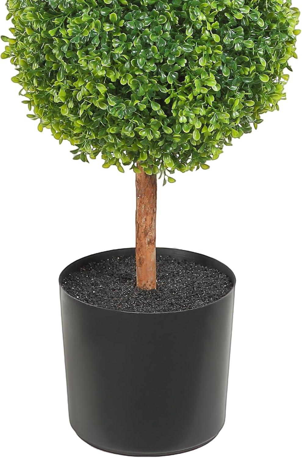 48" Green Plastic Boxwood Topiary with LED Lights