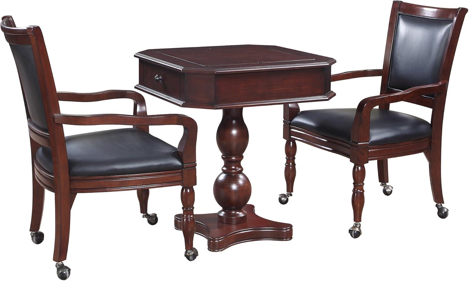 Mahogany 3-in-1 Game Table with Black Synthetic Leather Chairs