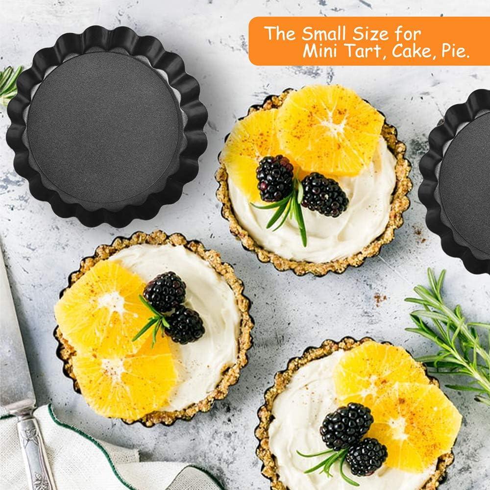 TORASO 9 Inch and 4 Inch Tart Pan with Removable Bottom, 2 PCS 9 Inch Quiche Pan and 4 PCS 4 Inch Pie Pan, Non-Stick Baking Pan (Set of 6)