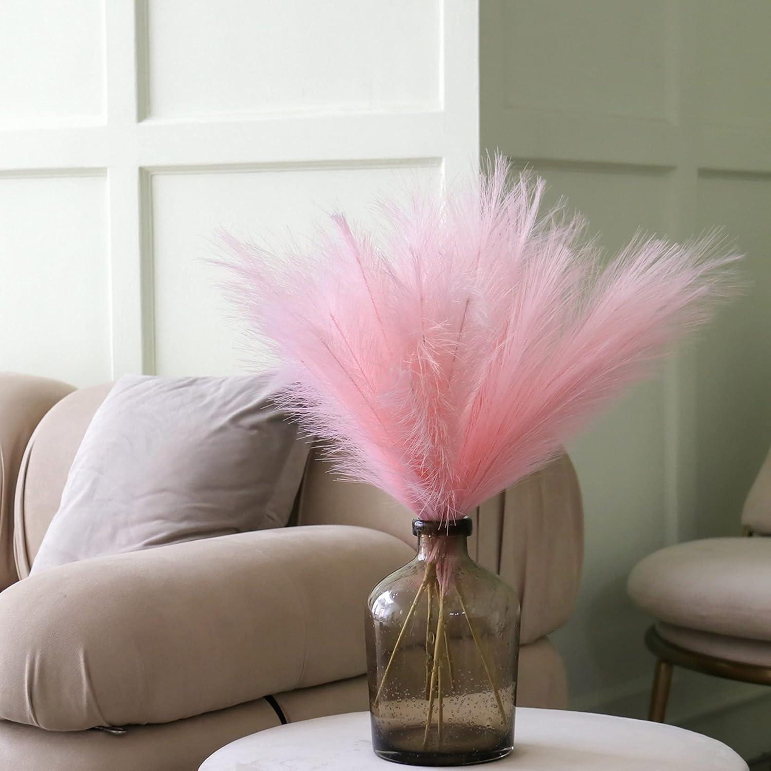 Faux Pampas Grass, Pink Pampas Grass Decor,7 Branches | Each Stem Fluffy Small Pompous Grass for Vase Filler in Table Vase Decor for House, Office, Boho Wedding Flower (Pink, 7PCS 24 inch)