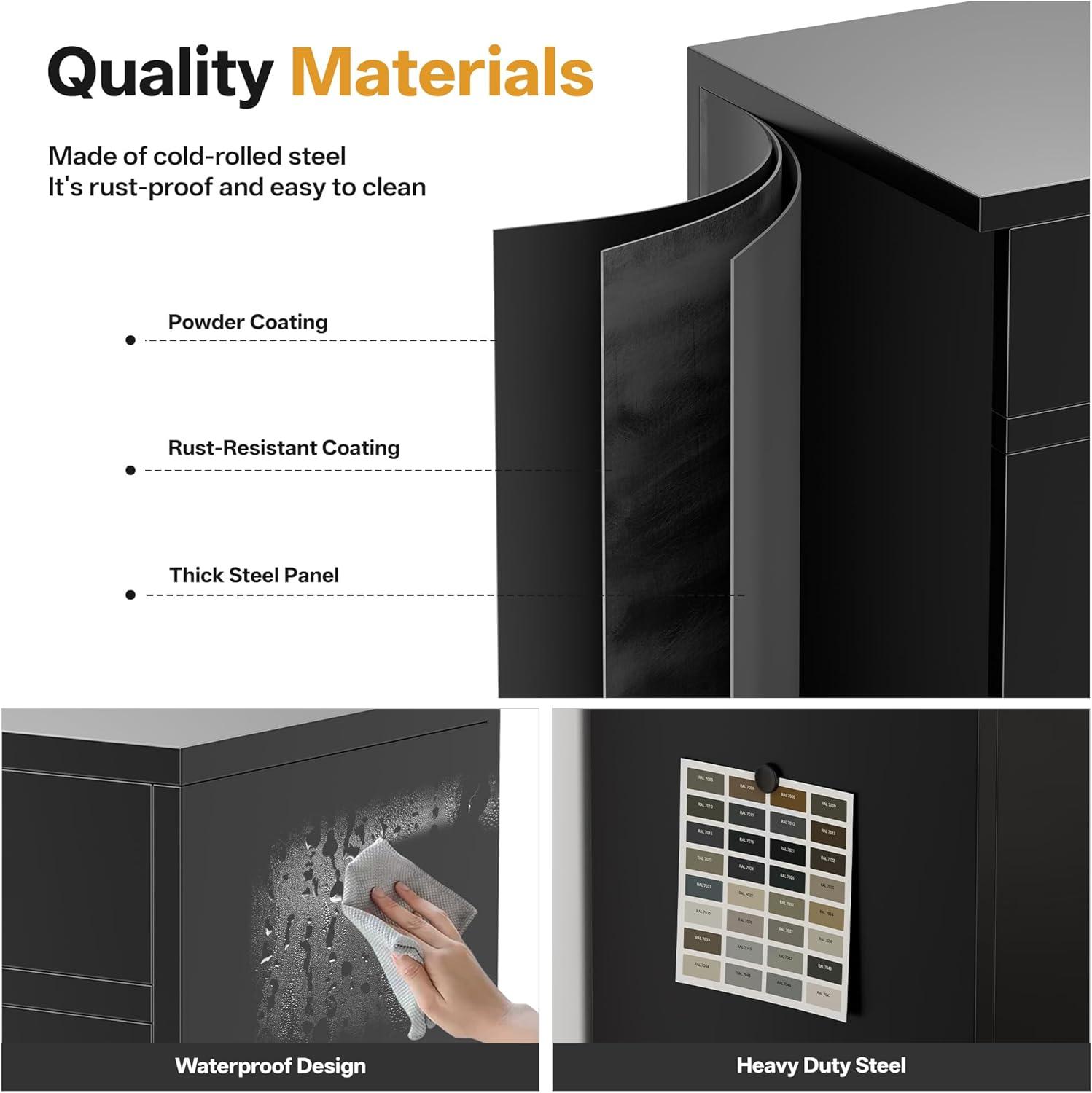 Metal Storage Cabinet, 36" H Locking Storage Cabinet with Adjustable Shelves, Steel Storage Cabinet for Garage, Home, Office, Utility Room-Black