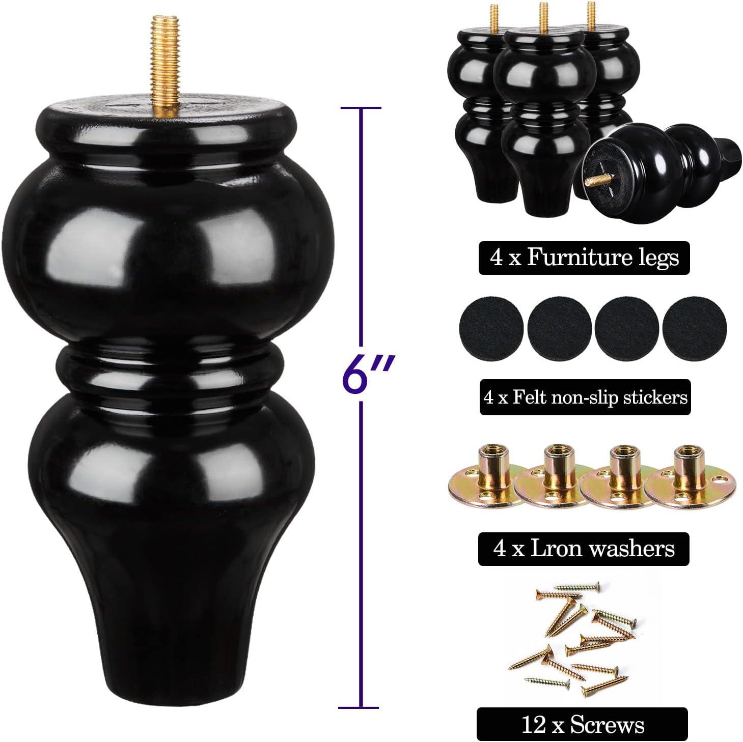 Wood Furniture Legs-Round Couch Legs, Sofa Legs Set of 4,Couch Legs Replacement,for Chair Legs Dresser Legs Cabinet Legs(6 inch Wood Color)