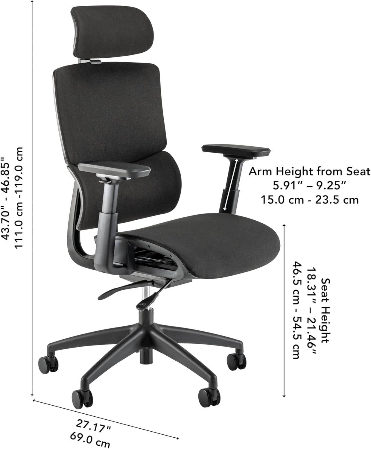 Bush Business Furniture Bush Business Furniture High Back Ergonomic Office Chair With Lumbar Support In Black Fabric, Adjustable Seating For Home And Professional Workspace