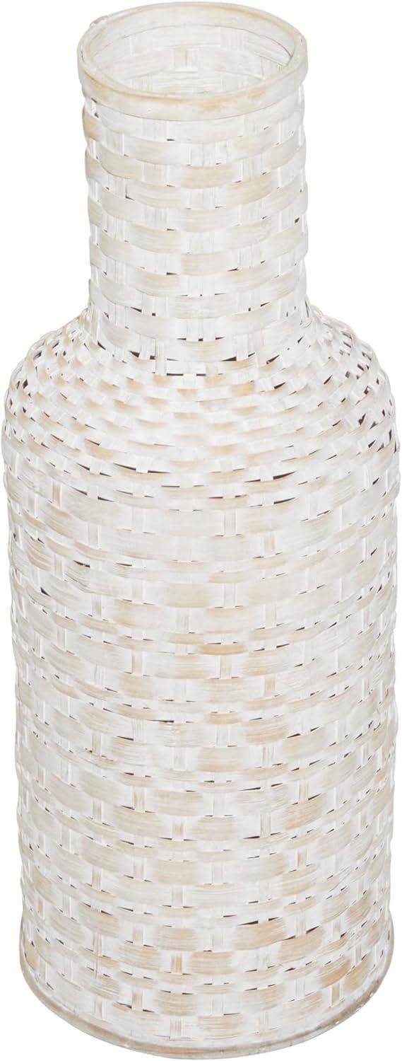 Studio 350 Intricately Woven Tall Bamboo Wood Floor Vase - White or Brown Brown - 9"W, 39"H
