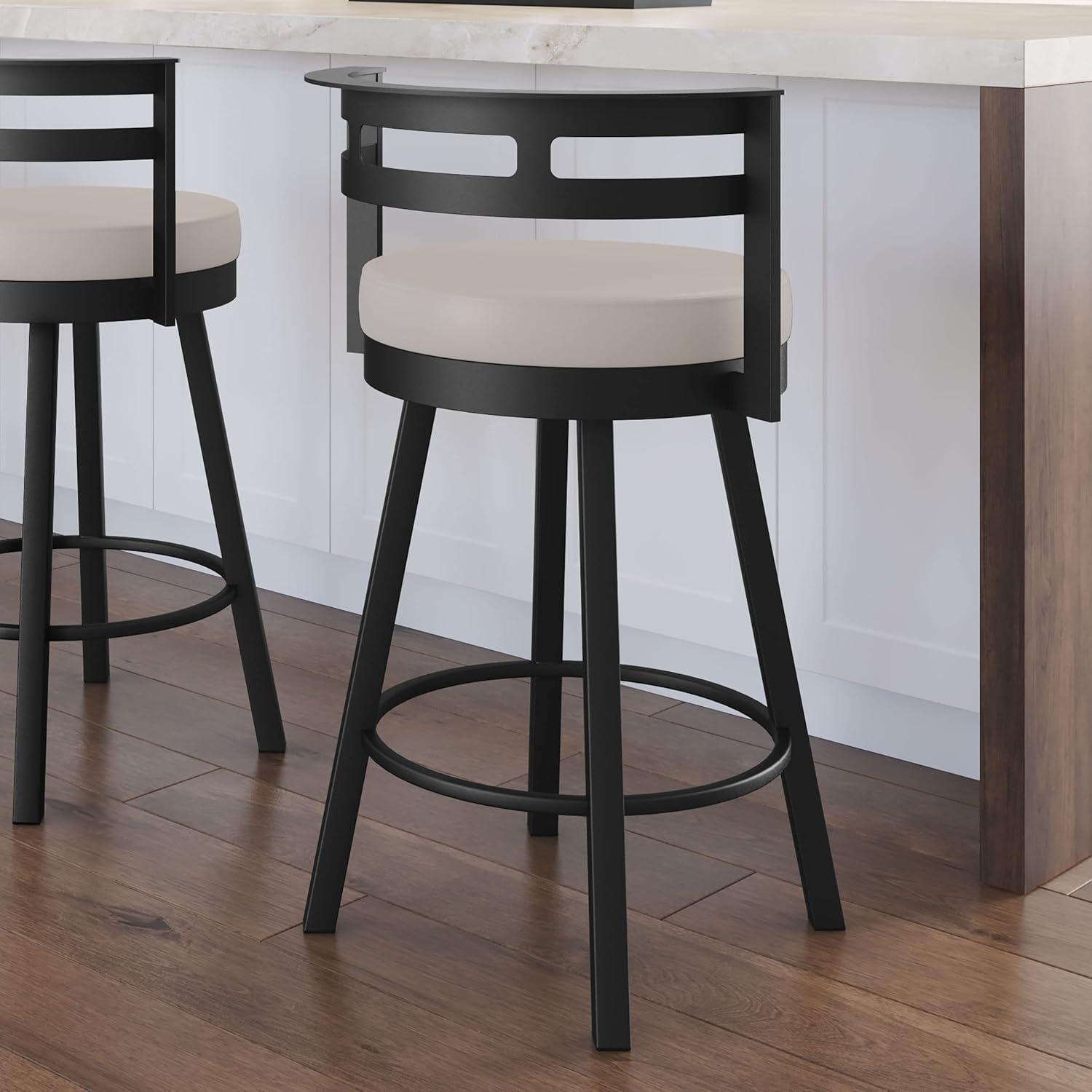 Amisco Render Upholstered Counter Height Barstool Cream/Black: Modern Metal Design, Integrated Armrests, Faux Leather