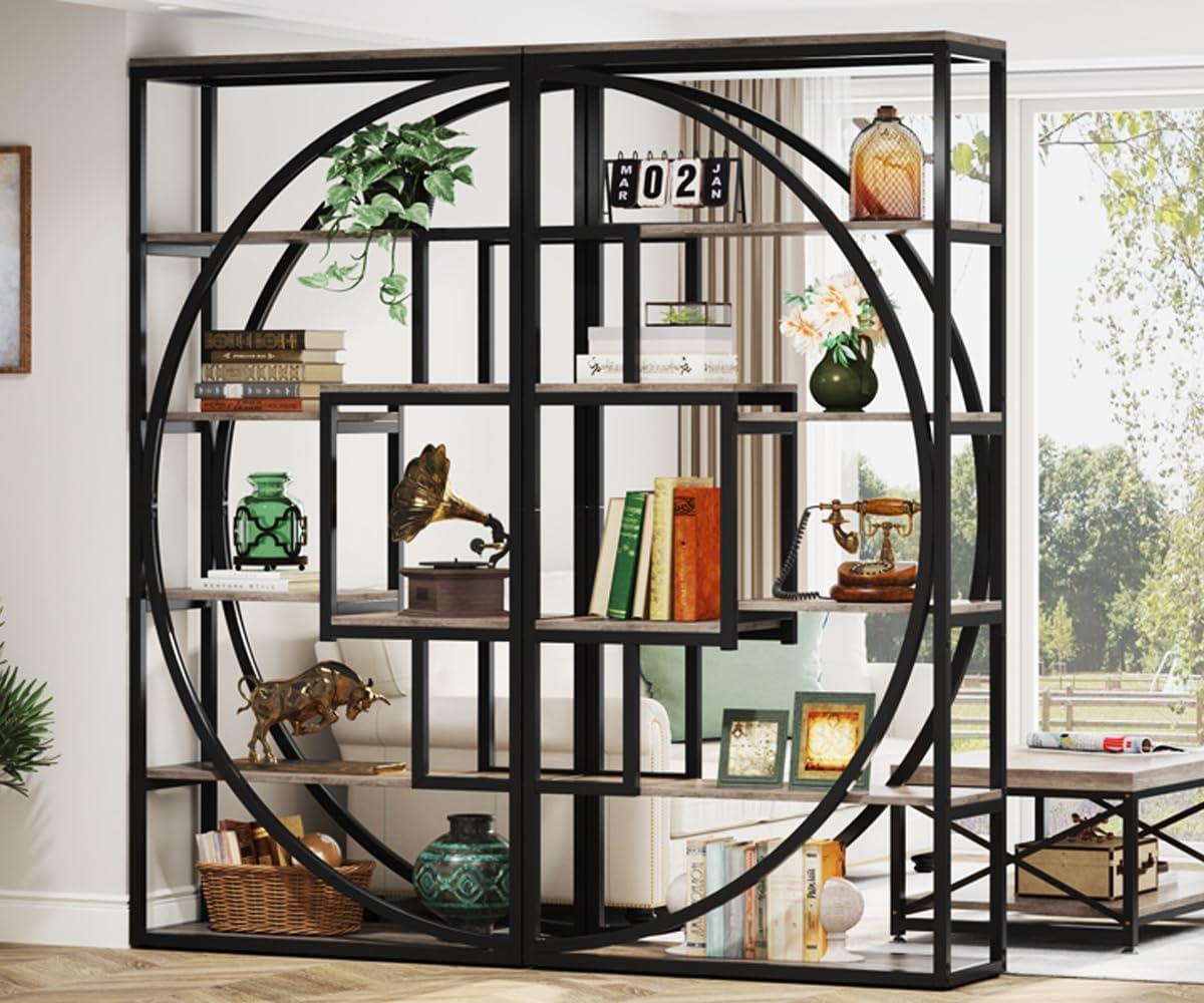 Tribesigns Bookshelf, Industrial 5-Tier Etagere Bookcase, 70.8 inch Tall Bookshelf with 8 Open Storage Shelf, Book Shelf Display Tack Shelving Unit for Home Office Living Room, Vintage Grey