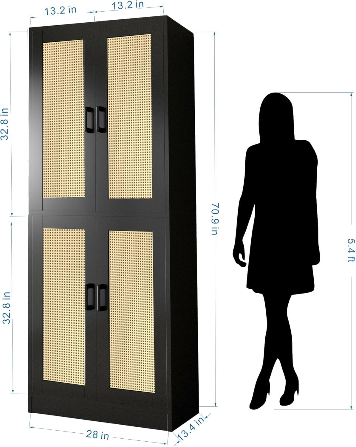 Bay Isle Home™ Rattan Kitchen Pantry Cabinet, 71" Tall Kitchen Pantry Storage Cabinet With Doors, Boho Kitchen Pantry Hutch With Storage For Kitchen, Dining Room