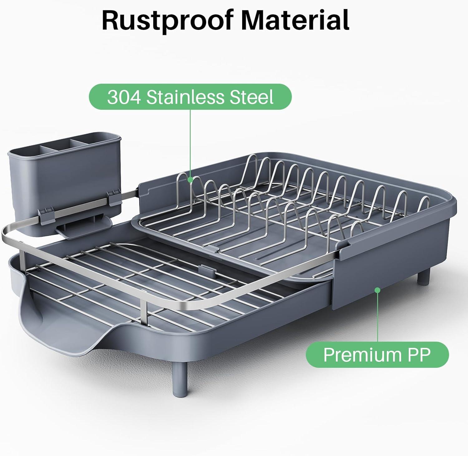 Anadea Dish Drying Rack, Expandable Dish Rack For Kitchen Counter, Stainless Steel Dish Drainer With Drainboard Set And Utensil Holder