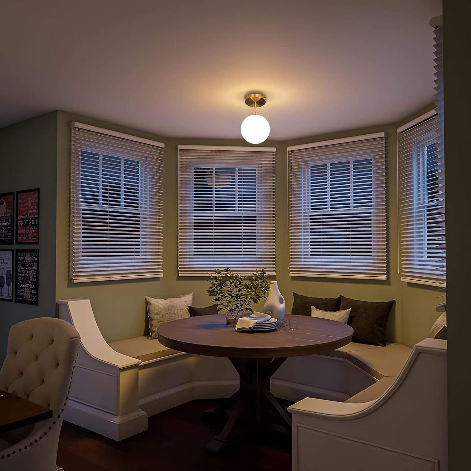 Mid Century Modern Globe Semi Flush Mount Ceiling Light Fixture Frosted Glass with Gold Brass Finish,1-Light Sphere Glass Pendant Lights for Aisle Porch Stairway Closet Kitchen Laundry Room(Bulb Incl)