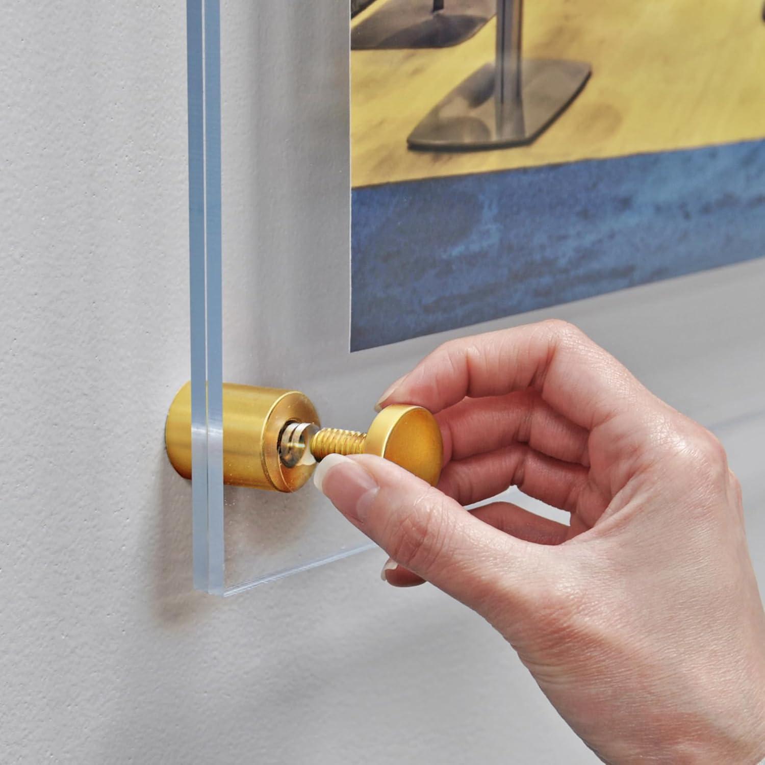 Azar Displays 105536-GLD-2PK Floating Acrylic Wall Frame, Clear Hanging Photo Frame Display Mount with Frameless Border, for Large Prints, 24" x 36", Gold (Pack of 2)