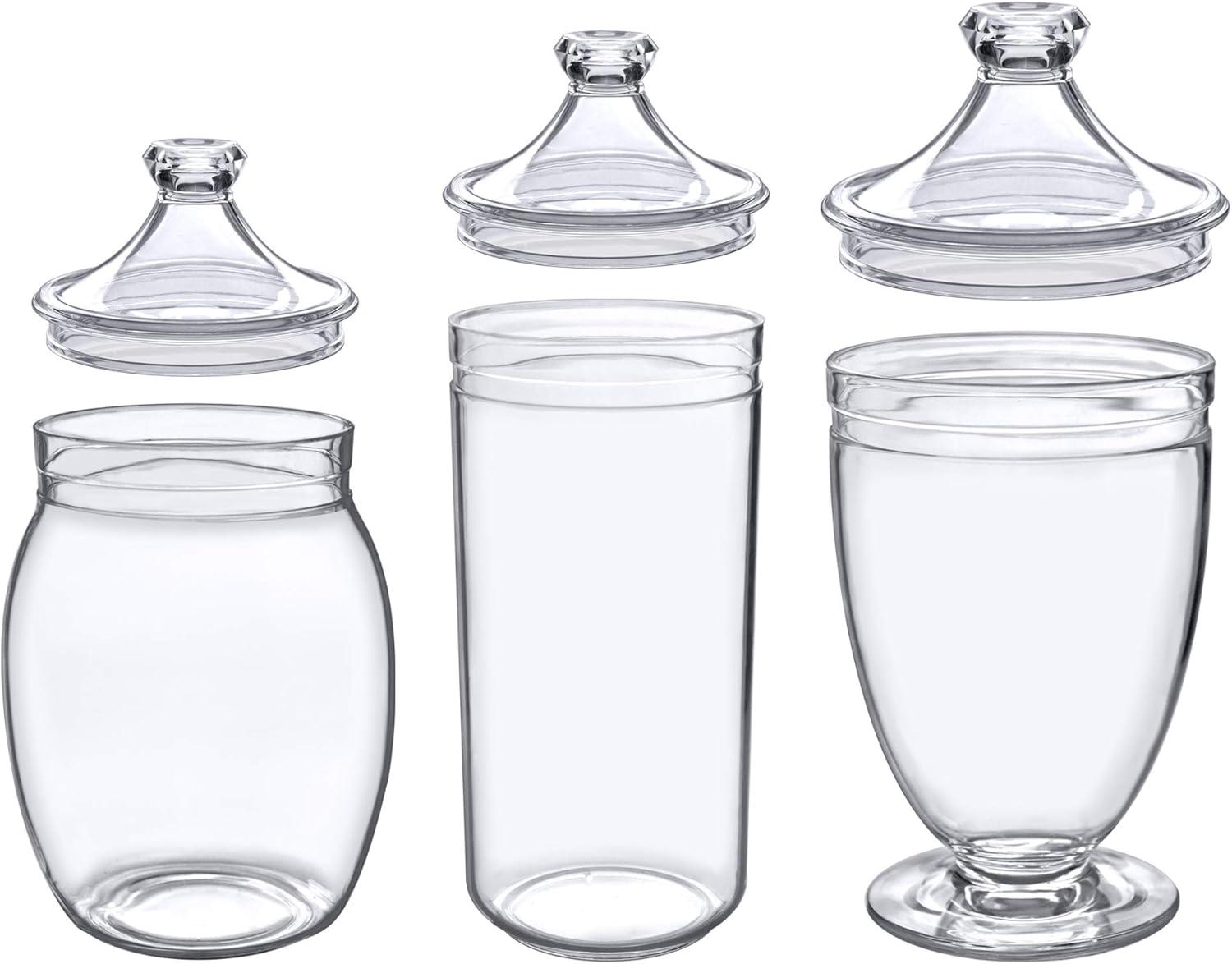 Amazing Abby - Adore - Plastic Apothecary Jars (3-Piece Set, 52/46/46 oz), Acrylic Jars with Lids, Bathroom Canisters, Candy Buffet, Wedding Display, BPA-Free and Shatter-Proof (NOT Glass)