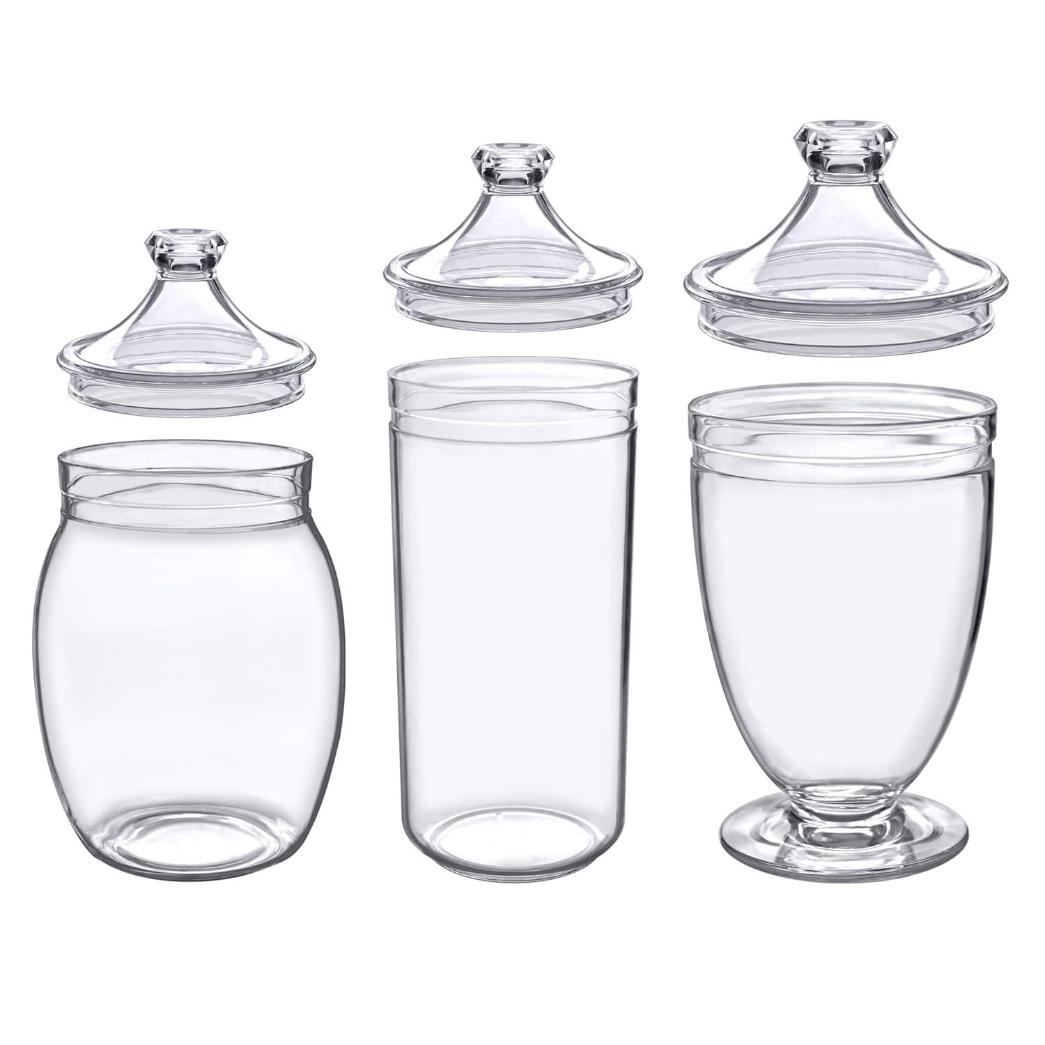 Amazing Abby - Adore - Plastic Apothecary Jars (3-Piece Set, 52/46/46 oz), Acrylic Jars with Lids, Bathroom Canisters, Candy Buffet, Wedding Display, BPA-Free and Shatter-Proof (NOT Glass)