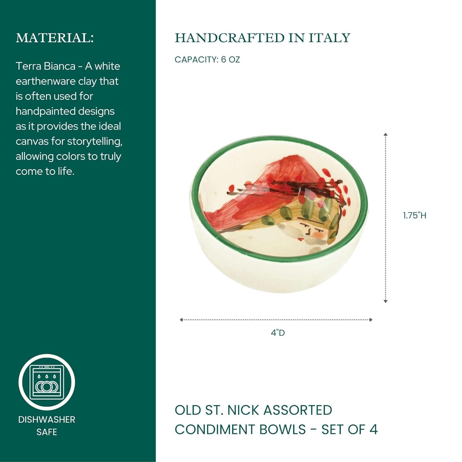 Old St. Nick Assorted Christmas Earthenware Condiment Bowls, Set of 4