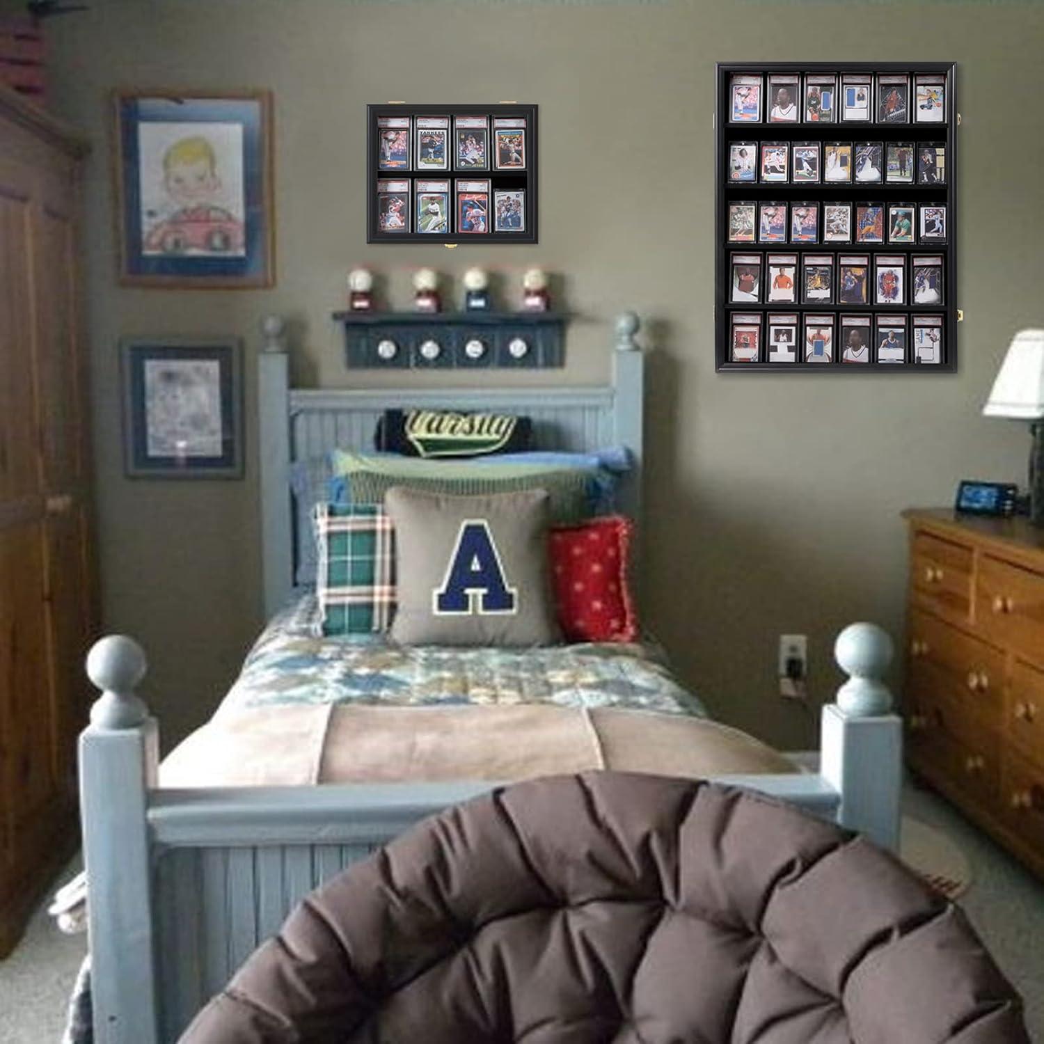 Estuche para Exhibición de Tarjetas Deportivas de 35 Grados: Marco de Exhibición de Tarjetas de Béisbol con Protección UV Gabinete de Pared con Cerradura Transparente para Tarjetas Coleccionables de Baloncesto Negro Vertical