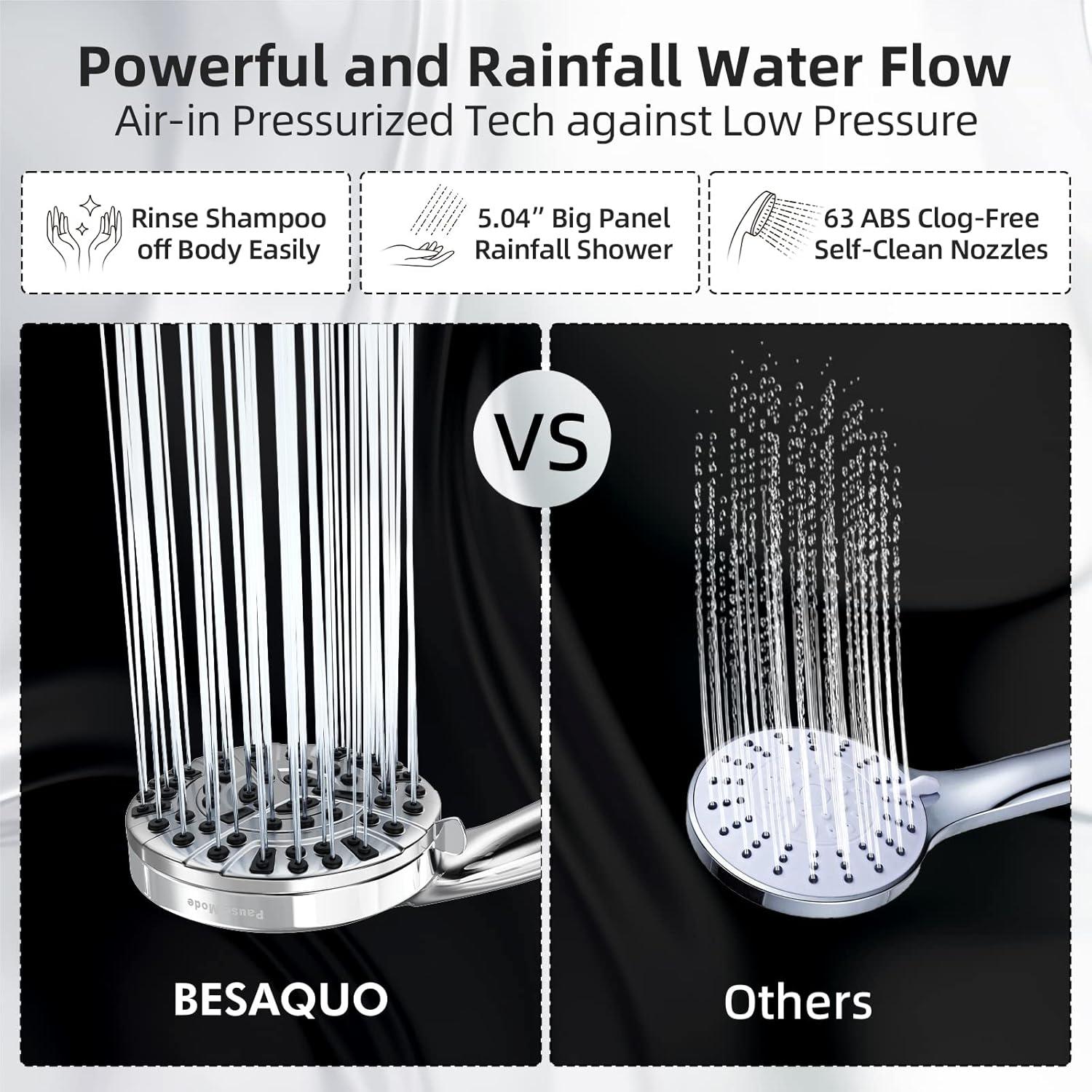 Delpattern Shower Head, Detachable Shower Head with Handheld, 10-Mode Luxury Handheld Shower Head for Bath, High Pressure Shower Heads with Hose 59 inch Stainless Steel and Adjustable Brass Bracket