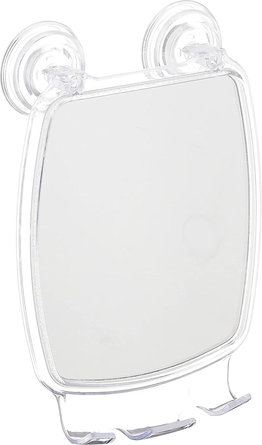 Clear Plastic Fog-Free Rectangular Suction Shower Mirror with Hooks