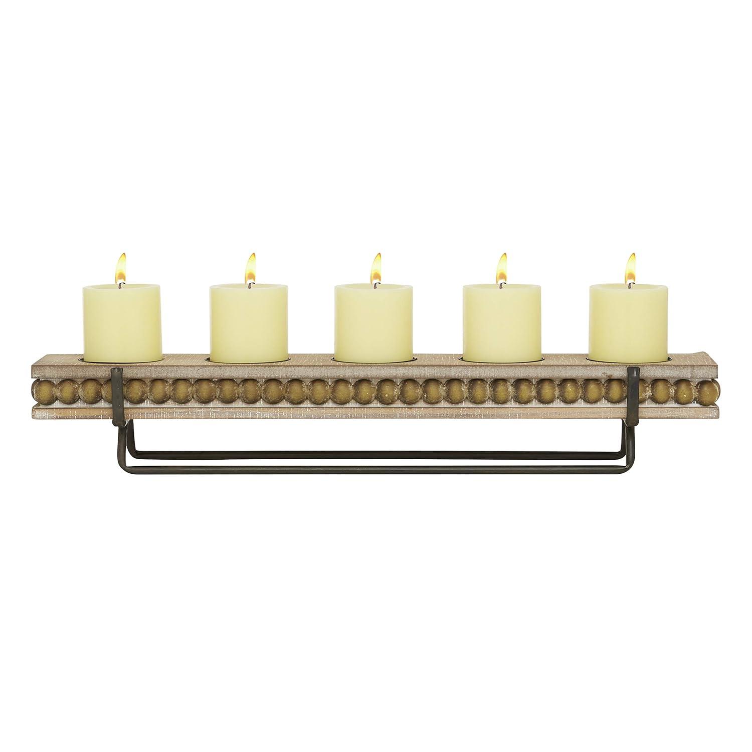 DecMode 5 Holder Brown Wooden Pillar Candelabra