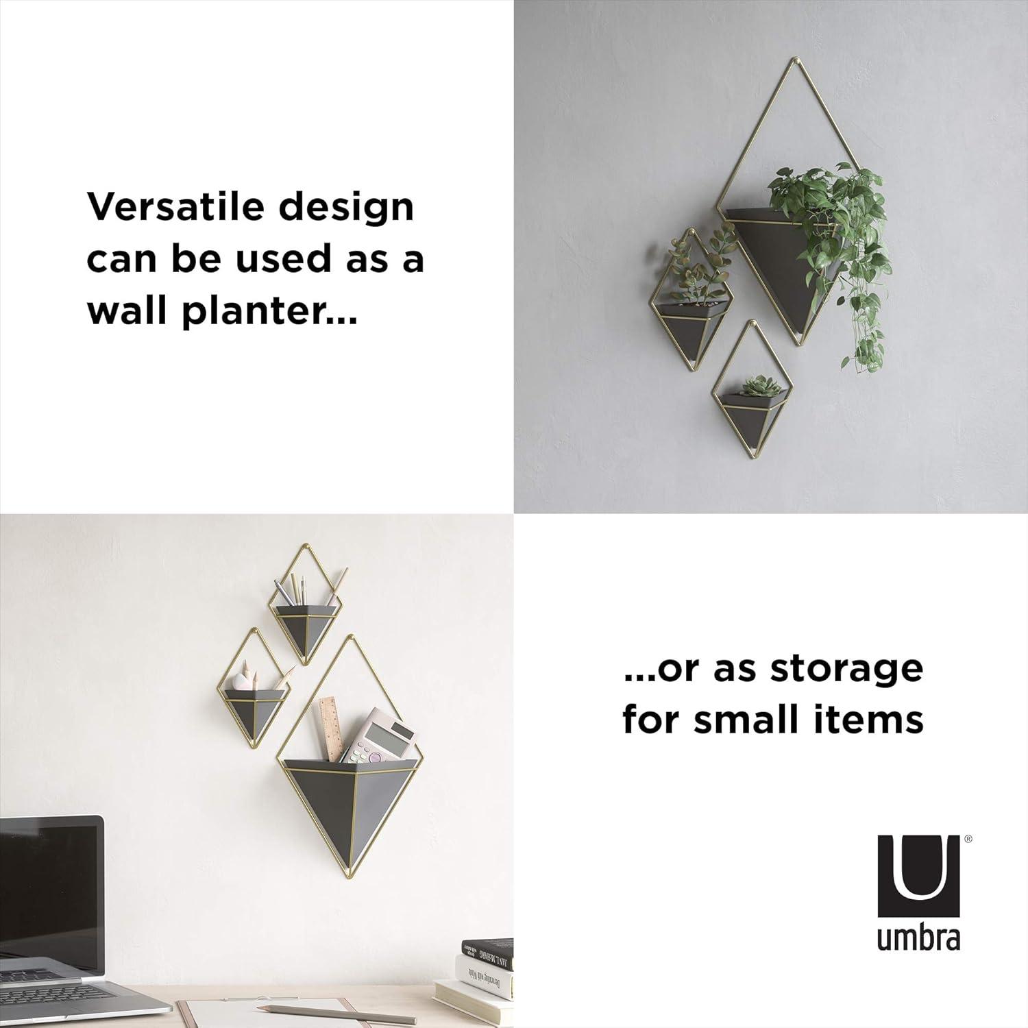 Small Black and Brass Geometric Hanging Planter Set