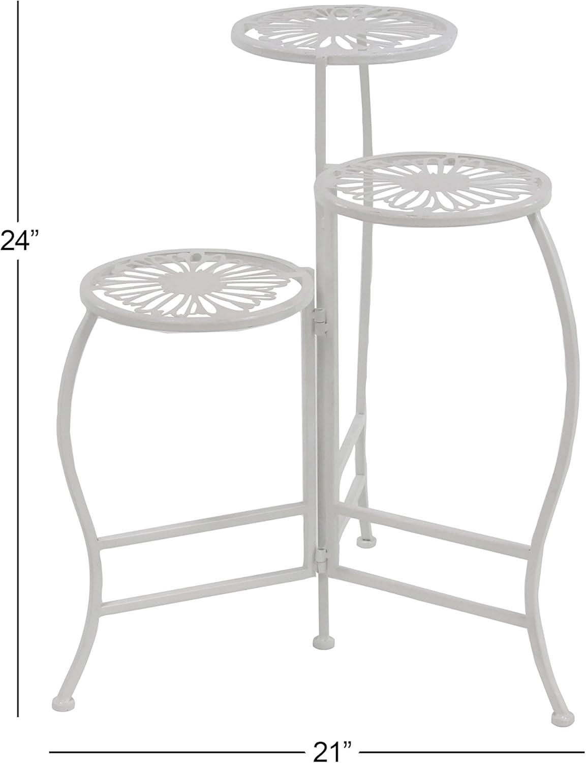 DecMode 21" x 15" x 24" 3 Tier White Metal Indoor Outdoor Floral Plantstand