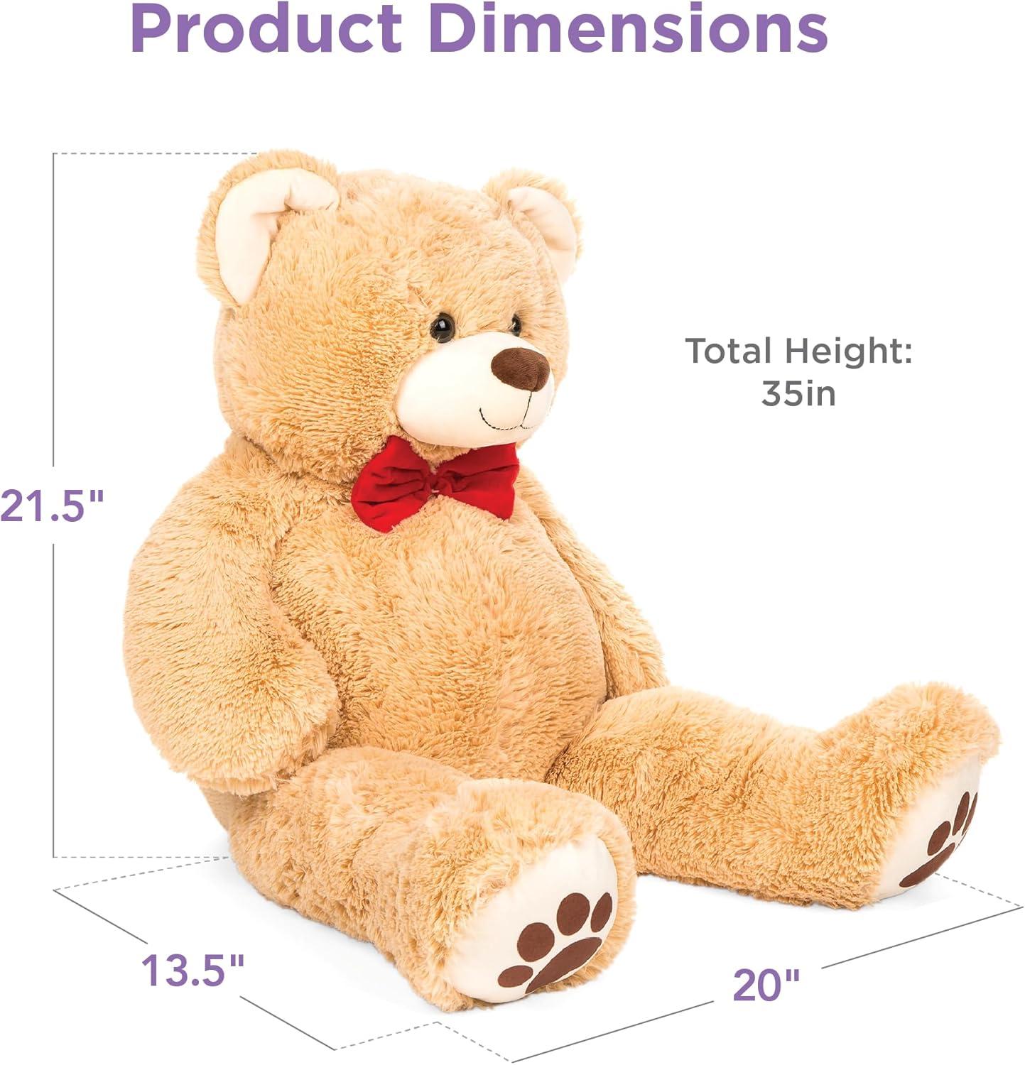 Best Choice Products 35in Giant Soft Plush Teddy Bear Stuffed Animal Toy w/ Bow Tie, Footprints