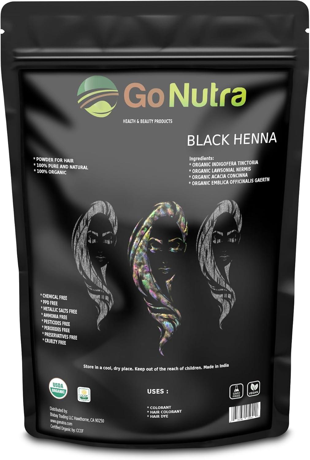 Go Nutra Black Henna Powder Organic 8 oz Natural Black Hair Dye - Black Henna Hair Dye & Beard Dye (226 grams)