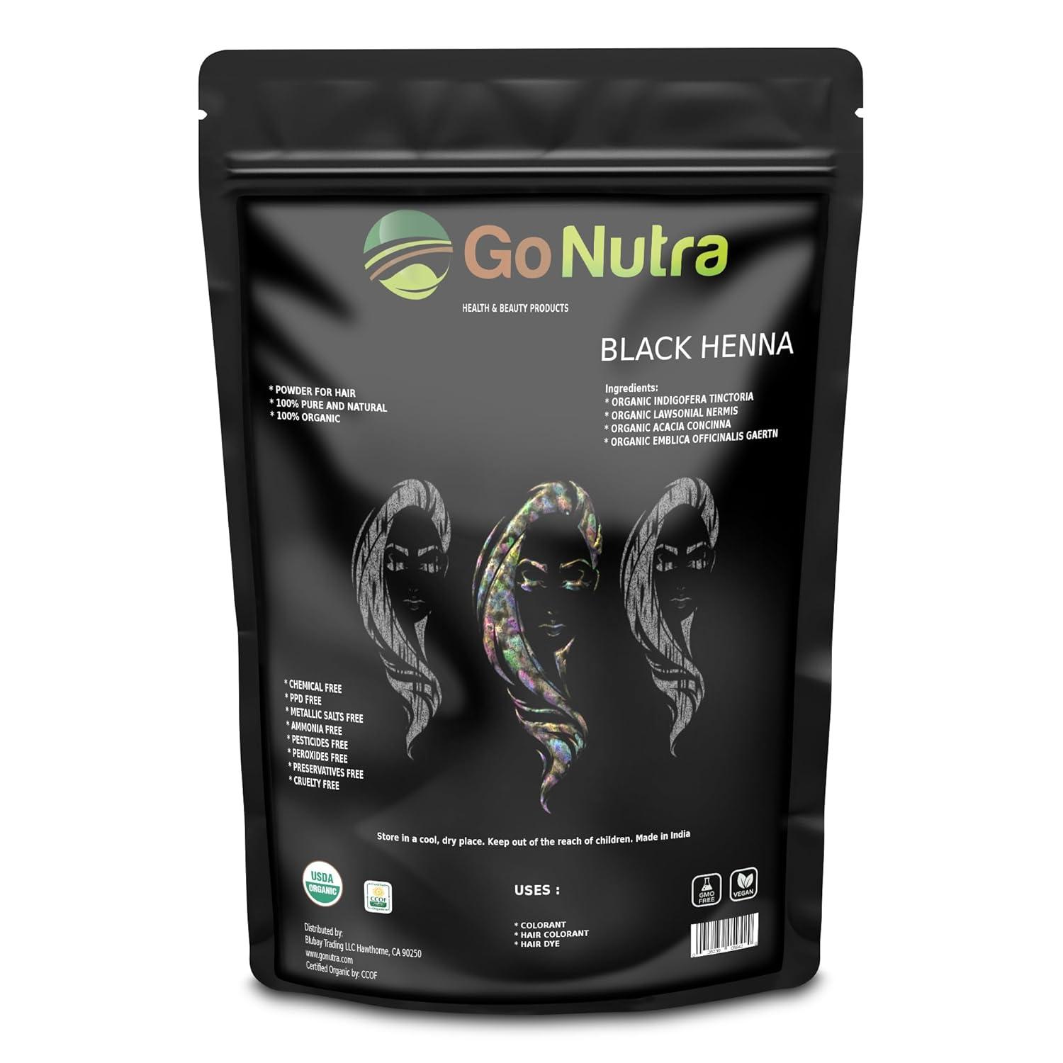 Go Nutra Black Henna Powder Organic 8 oz Natural Black Hair Dye - Black Henna Hair Dye & Beard Dye (226 grams)