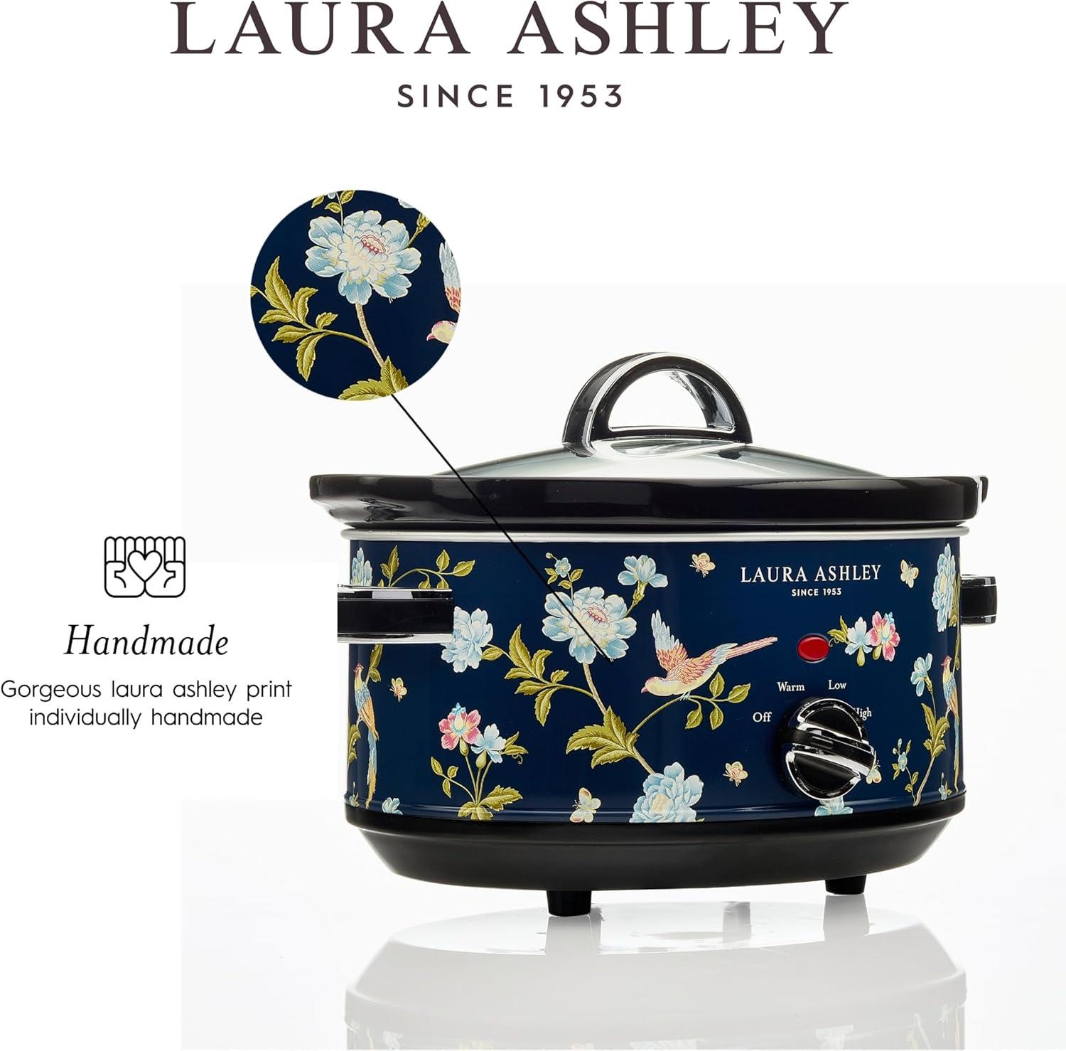 Laura Ashley 3.5L Slow Cooker Navy: Ceramic & Stainless Steel, 3 Settings, 320W, Keep Warm, 4 Quart Pot, 1-Year Warranty