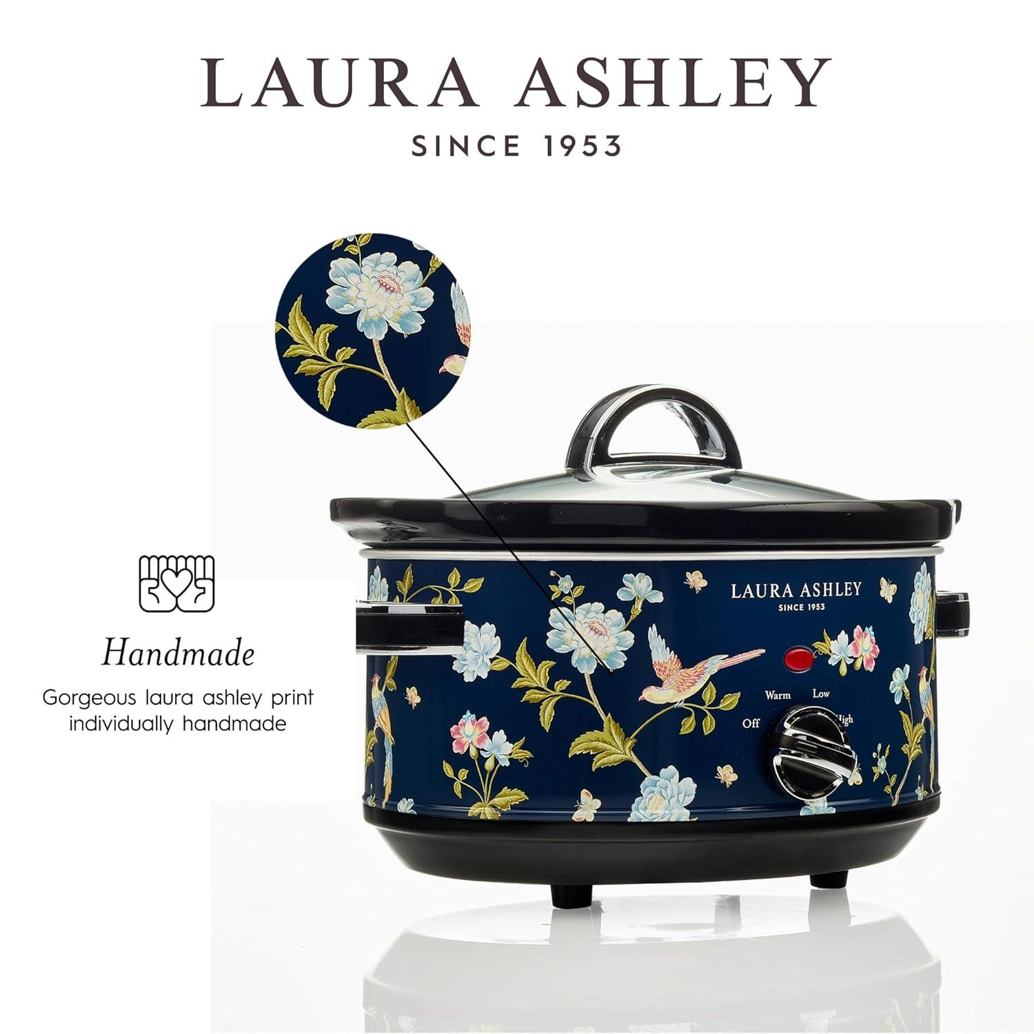 Laura Ashley 3.5L Slow Cooker Navy: Ceramic & Stainless Steel, 3 Settings, 320W, Keep Warm, 4 Quart Pot, 1-Year Warranty