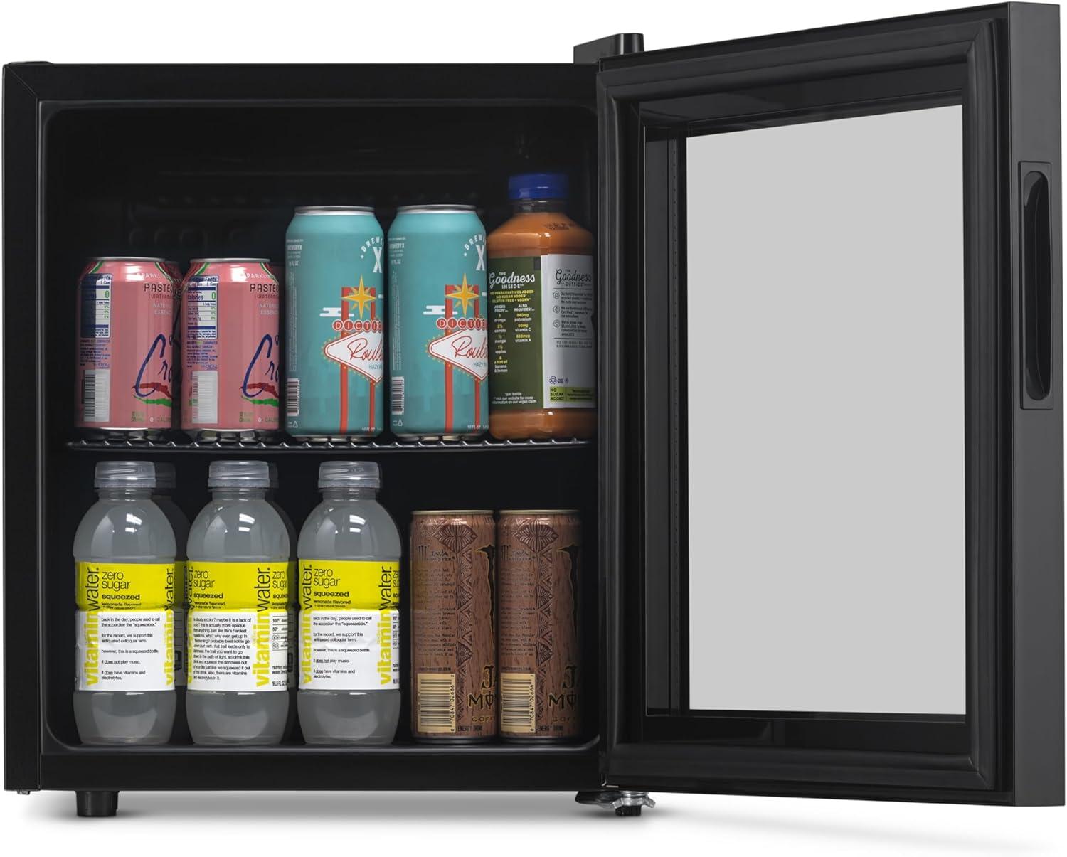 Newair 60 Can Beverage Fridge with Glass Door, Small Freestanding Mini Fridge in Black