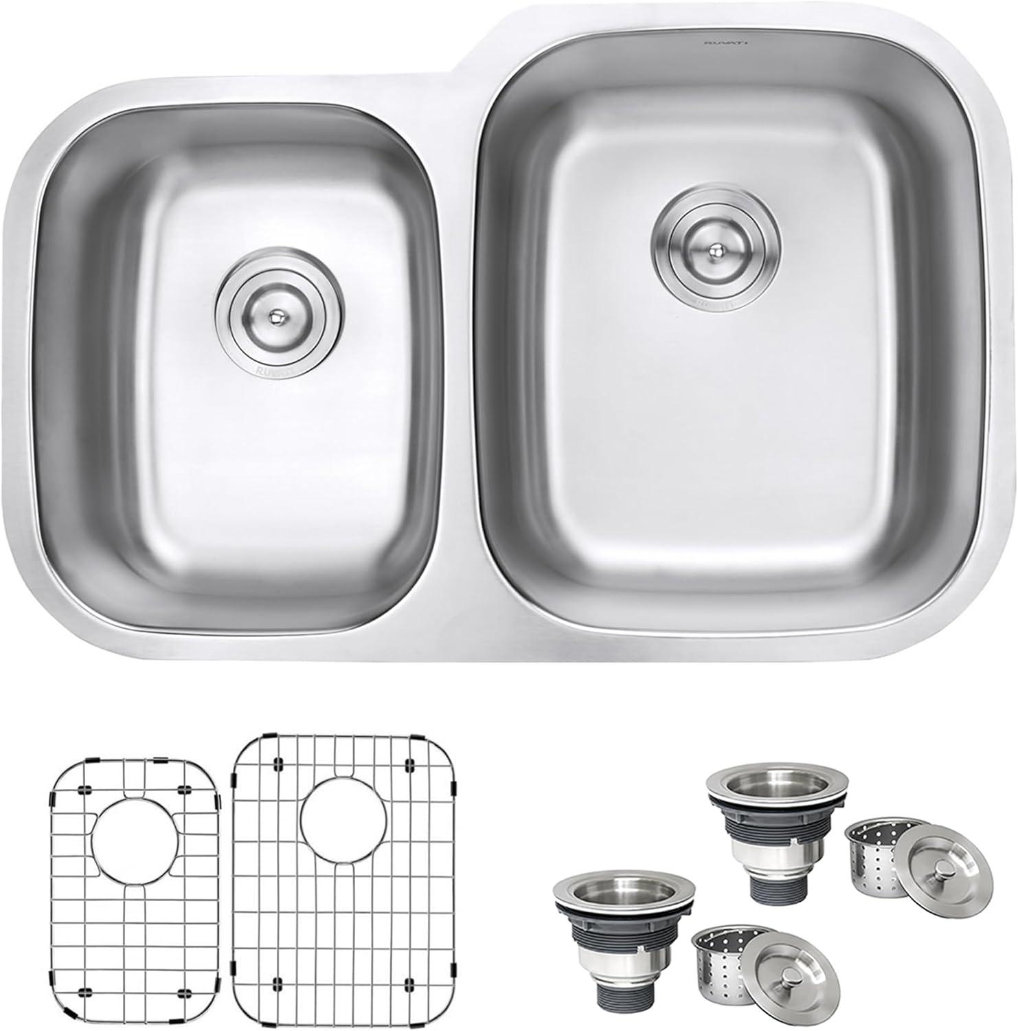 Ruvati 32-inch Undermount 40/60 Double Bowl 16 Gauge Stainless Steel Kitchen Sink