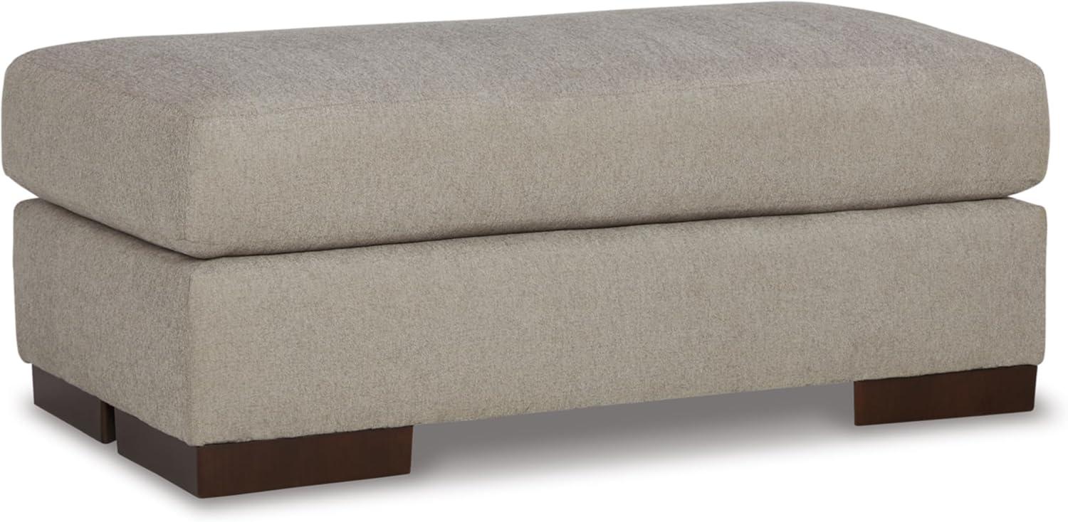 Beige Contemporary Upholstered Ottoman with Dark Wood Legs