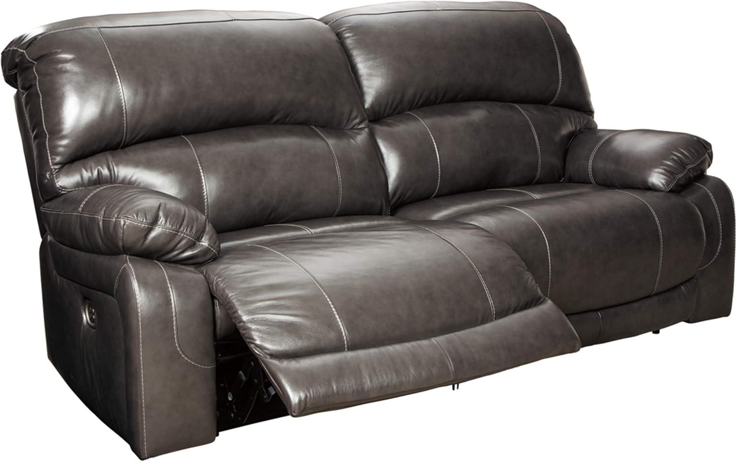 Gray Faux Leather Power Reclining Sofa with Pillow-top Arms