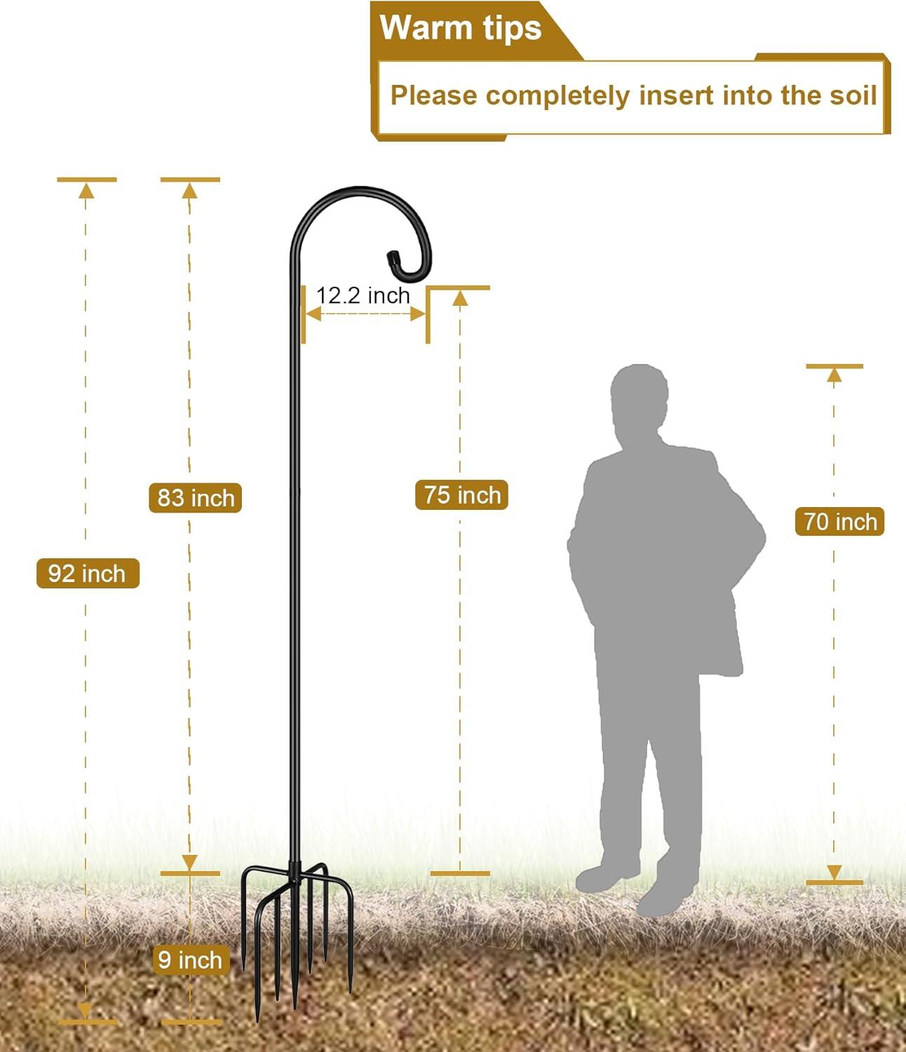 Shepherd Hook 92 Inch Tall Heavy-Duty Metal Garden Hanging Pole Stake for Bird Feeder Pole Plant Baskets, Black (2 Pack)