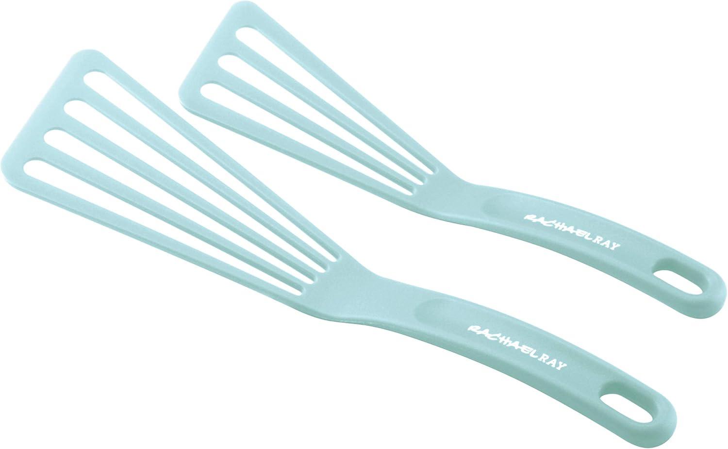 Rachael Ray Tools & Gadgets 2-Piece Nylon Slotted Turner Spatula Set, Light Blue