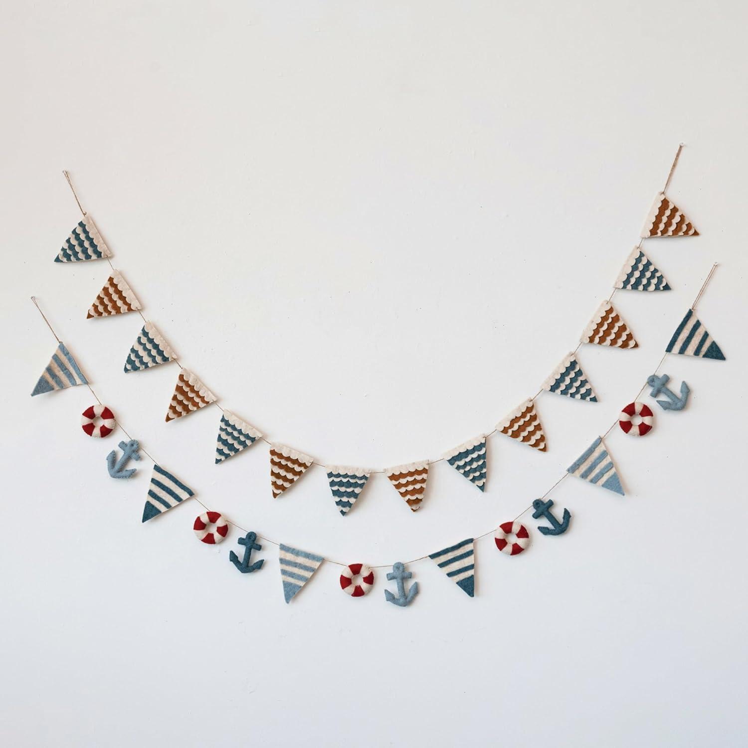 Handmade Nautical Wool Felt Pennant Garland, Multicolor, 72"