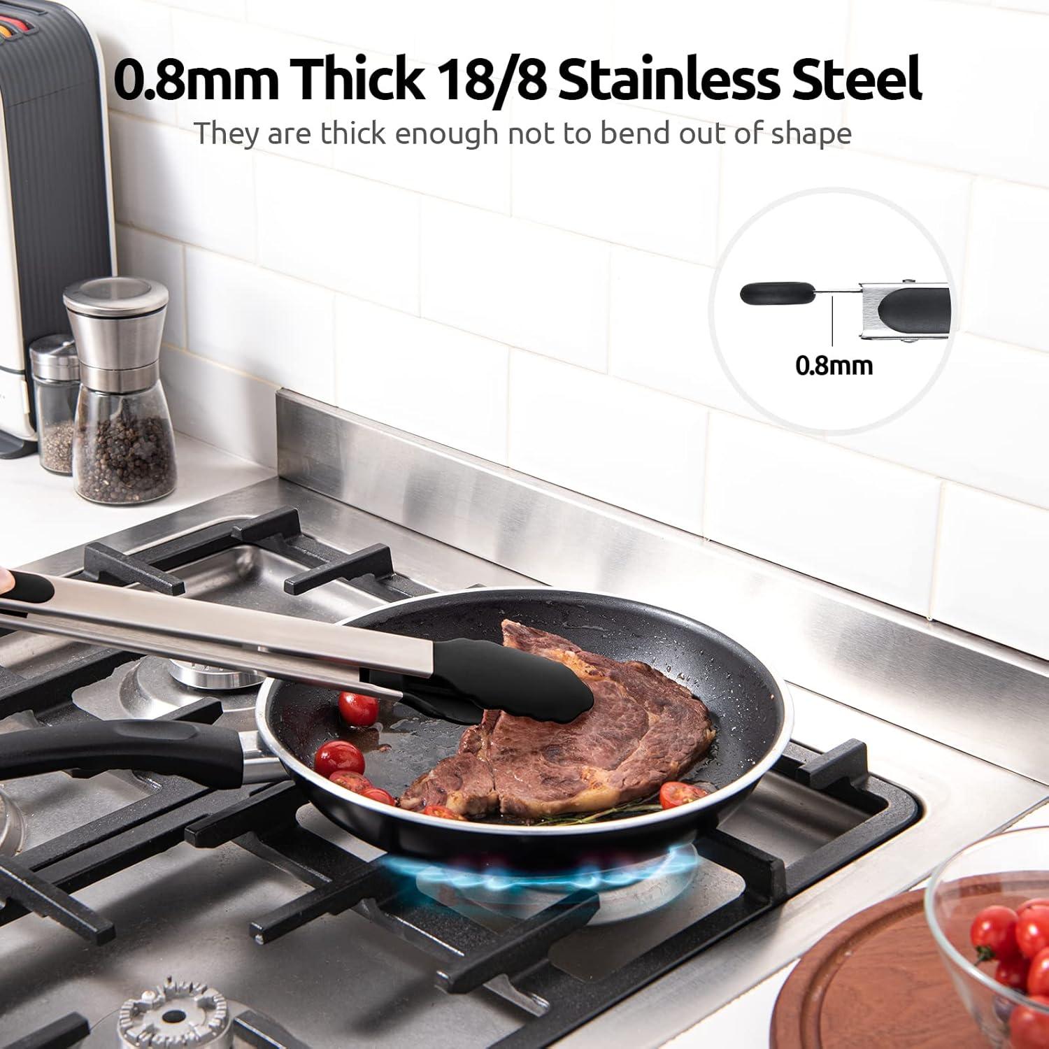 Black 16" Silicone and Stainless Steel Heat Resistant Kitchen Tongs