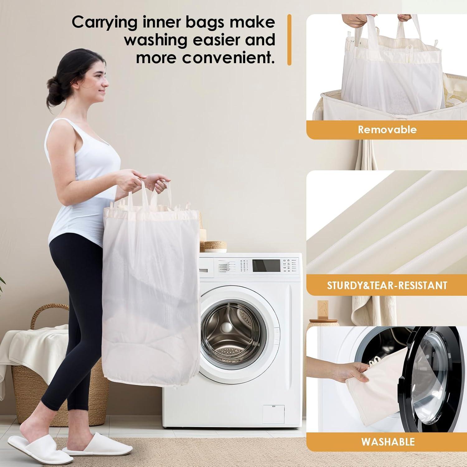 Latitude Run® 160L Laundry Hamper 3 Section, Dirty Clothes Hamper With Lid