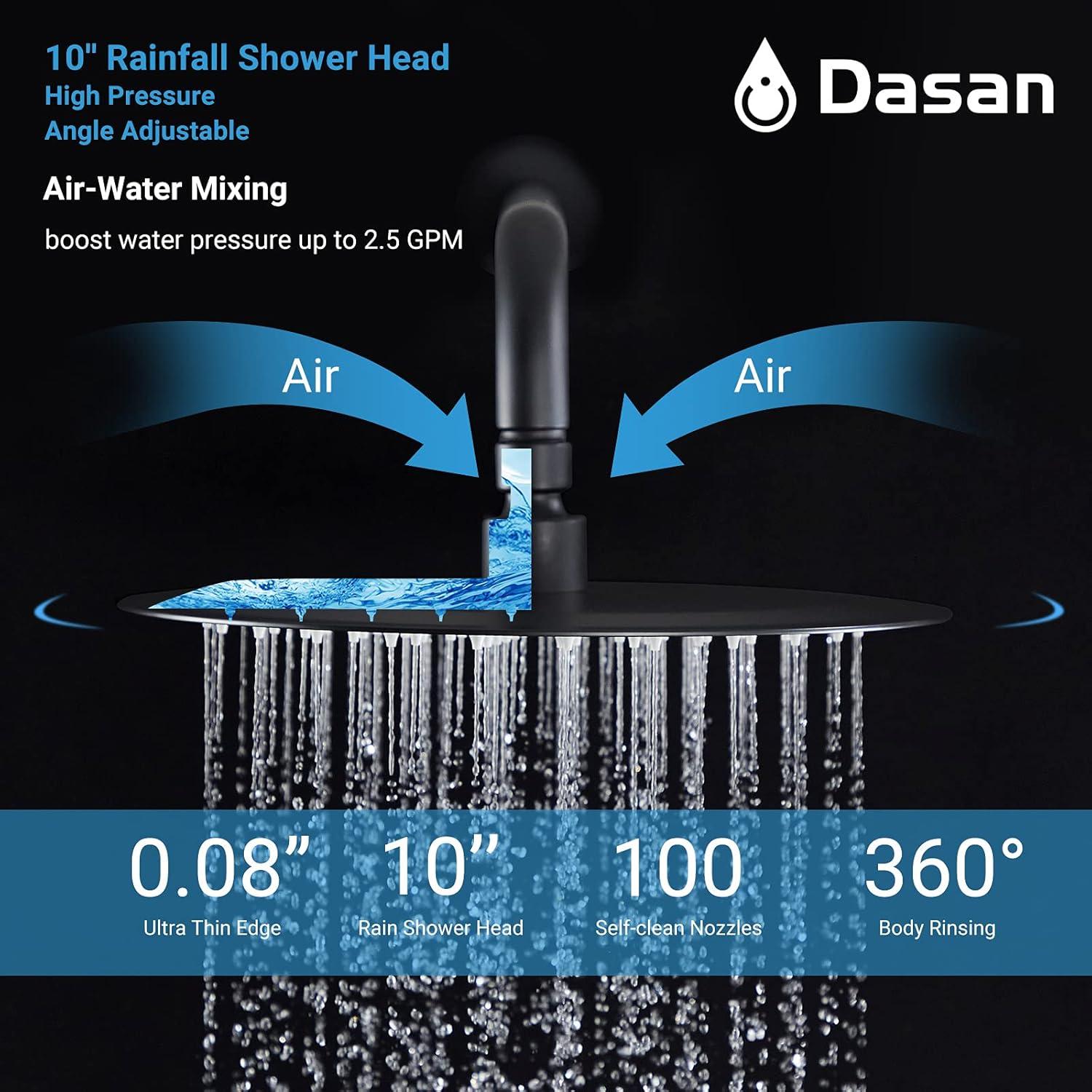 Shower System Shower Faucet Sets for Bathroom with High Pressure 10-inch Rain Shower head and Handheld Shower Head and Brass Valve Inclued, Matte Black