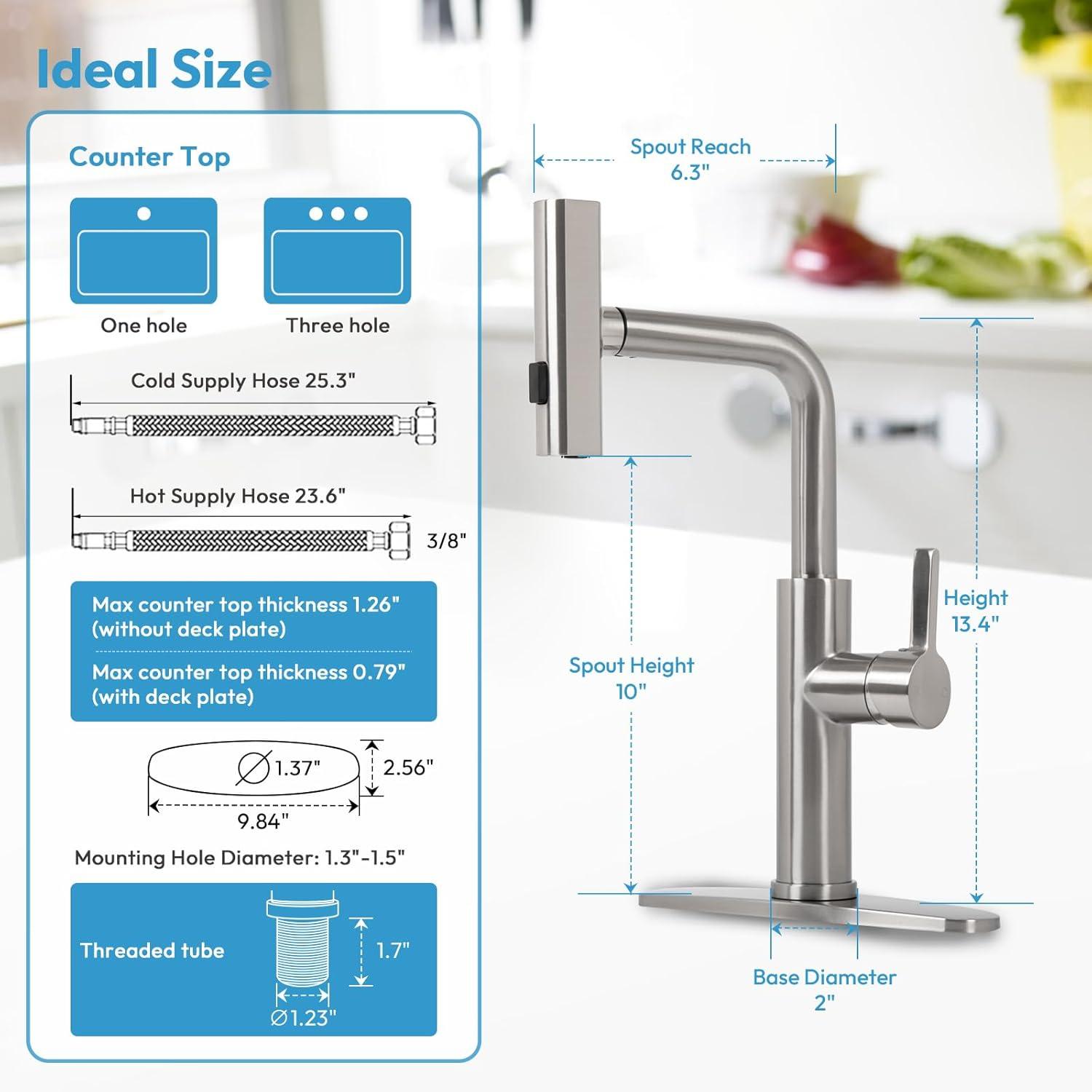 Brushed Nickel Stainless Steel Pull Down Kitchen Faucet with 3-Mode Sprayer